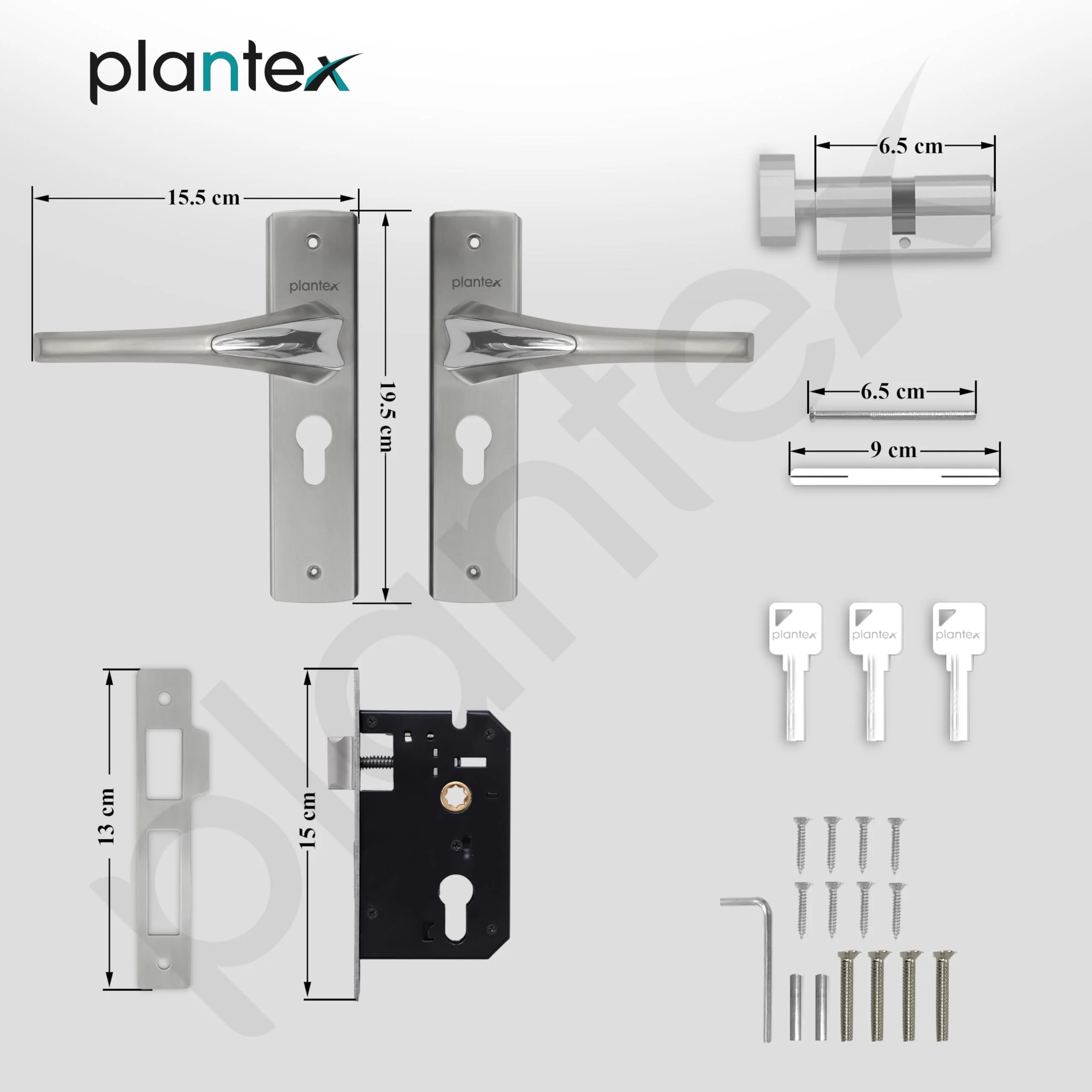 Plantex Heavy-Duty Door Lock Set - Main Door Lock Handle Set/ 6-Lever Lock Mechanism with 3 Years of Warranty/Mortise Lock with 3 Keys, Brass Lock Body & Cylinder ((8026 - Chrome & Matt) - Image 3
