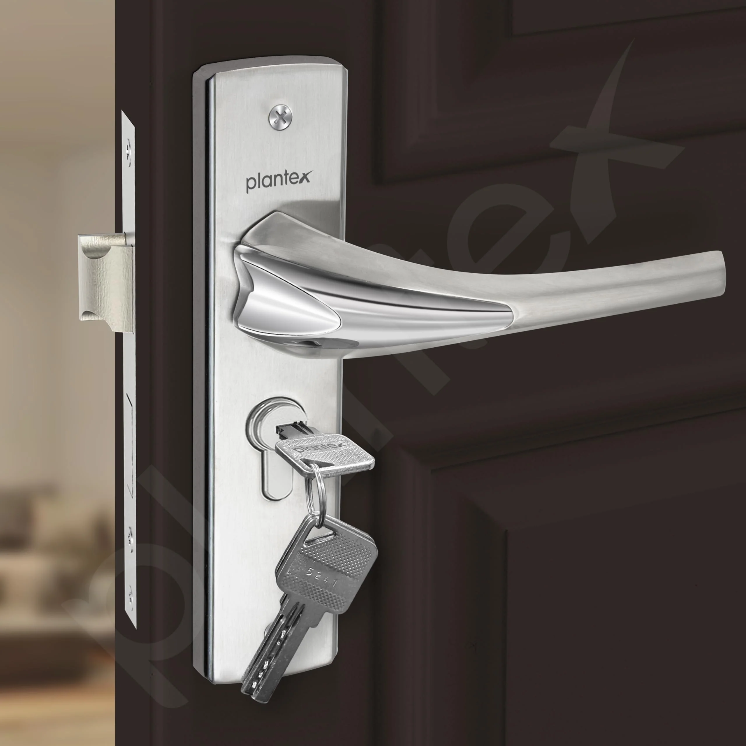 Plantex Heavy-Duty Door Lock Set - Main Door Lock Handle Set/ 6-Lever Lock Mechanism with 3 Years of Warranty/Mortise Lock with 3 Keys, Brass Lock Body & Cylinder ((8026 - Chrome & Matt) - Image 7