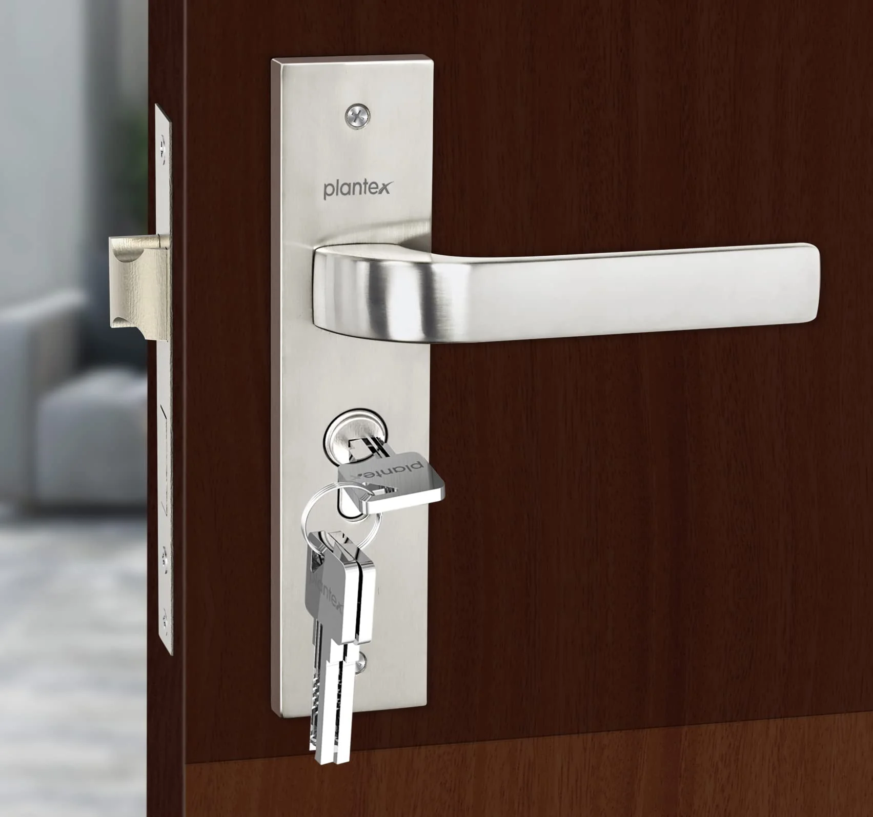 Plantex Heavy-Duty Door Lock Set - Main Door Lock Handle Set/ 6-Lever Lock Mechanism with 3 Years of Warranty/Mortise Lock with 3 Keys, Brass Lock Body & Cylinder (8107 - Matt) - Image 7