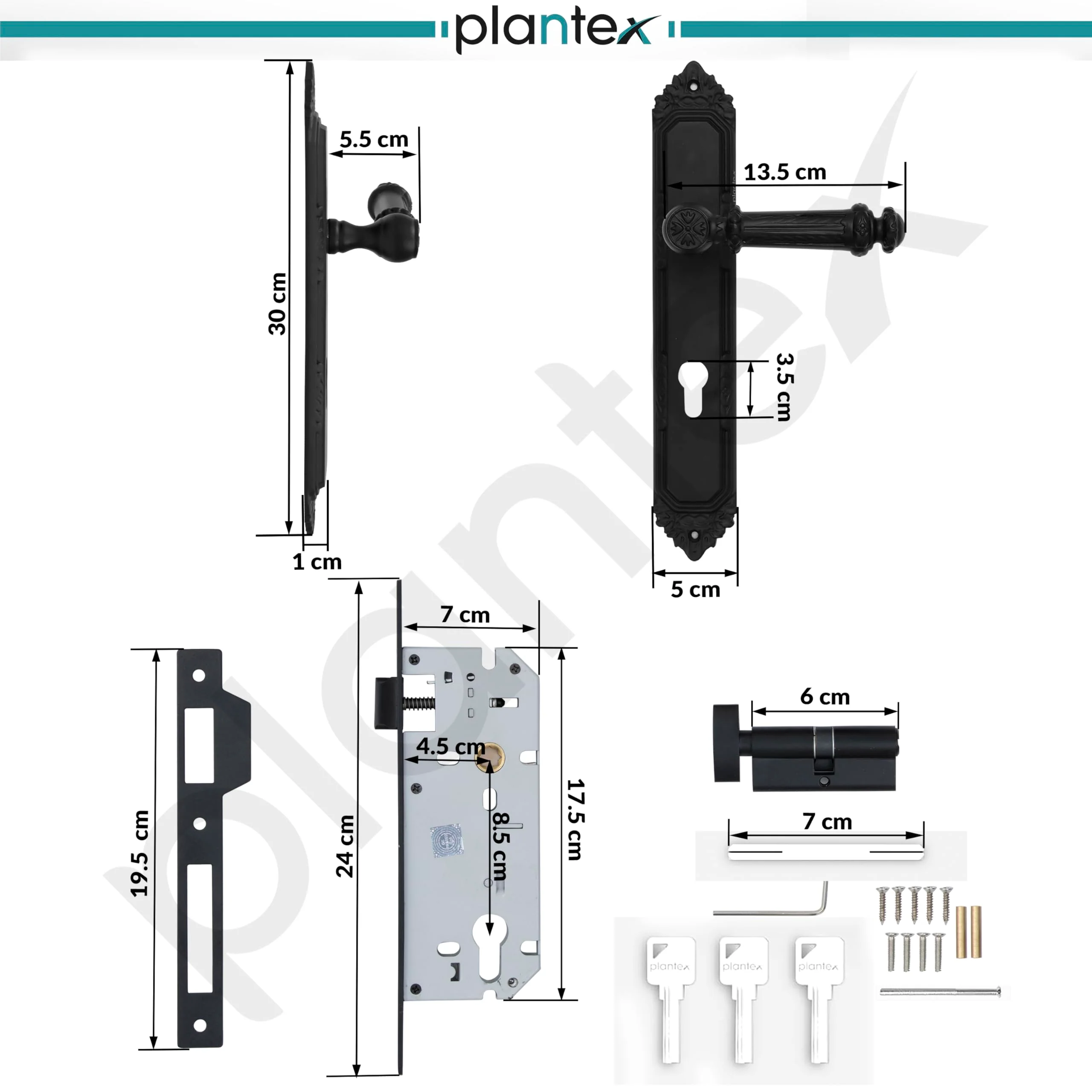 Plantex Heavy-Duty Door Lock Set - Main Door Lock Handle Set/ 6-Lever Lock Mechanism with 3 Years of Warranty/Mortise Lock with 3 Keys, Brass Lock Body & Cylinder(596 - Black) - Image 3