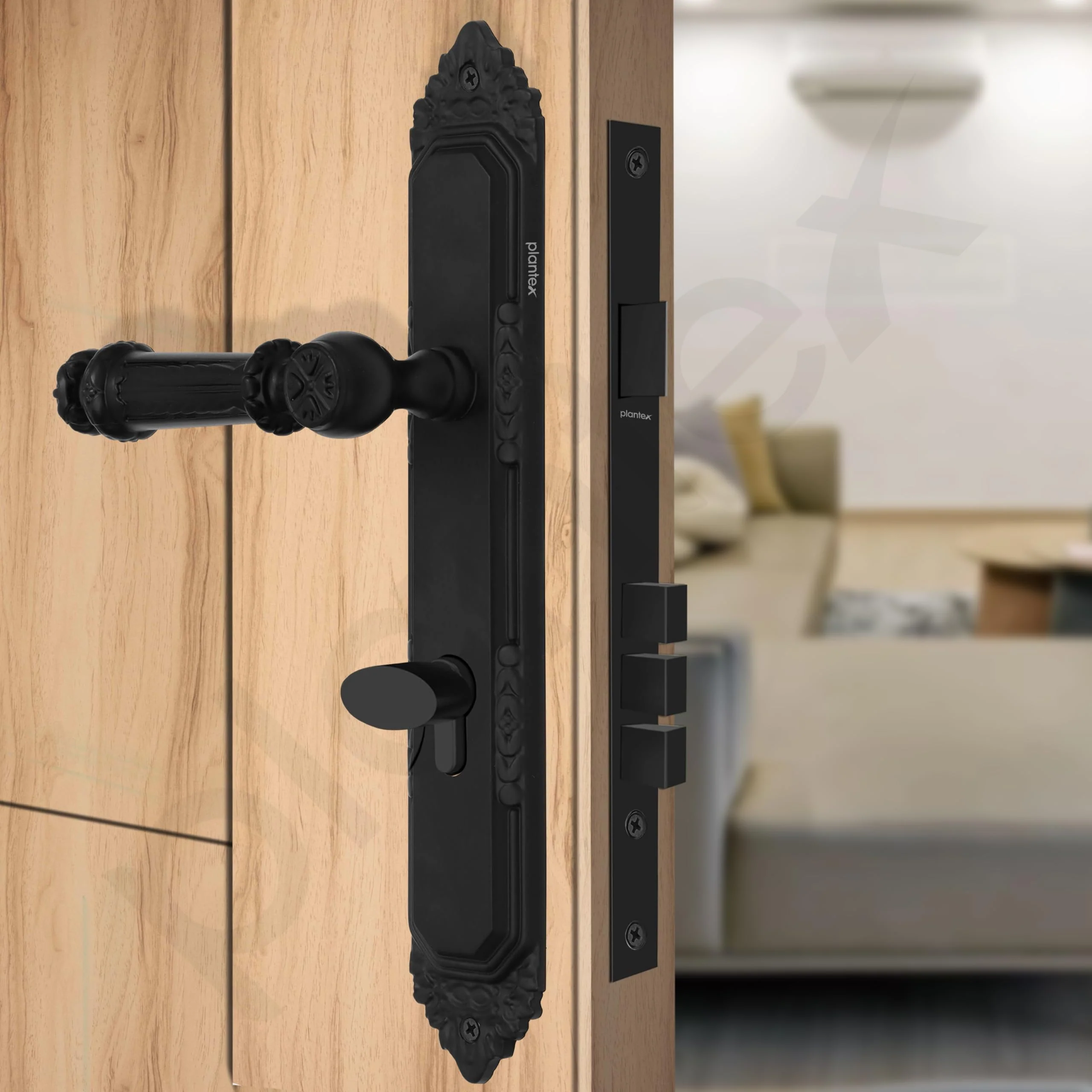Plantex Heavy-Duty Door Lock Set - Main Door Lock Handle Set/ 6-Lever Lock Mechanism with 3 Years of Warranty/Mortise Lock with 3 Keys, Brass Lock Body & Cylinder(596 - Black) - Image 4