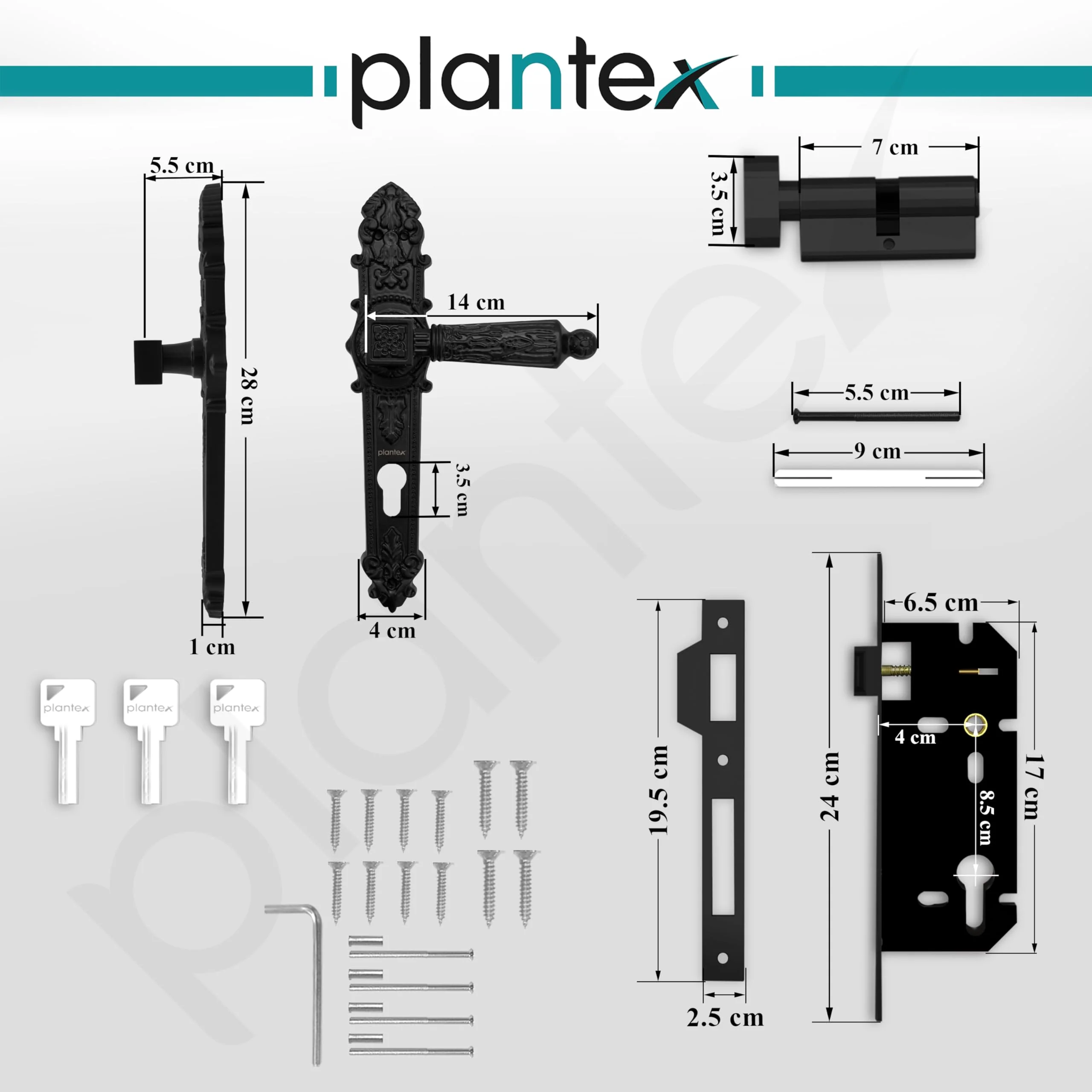 Plantex Heavy-Duty Door Lock Set -Main Door Lock Handle Set/6-Lever Lock Mechanism with 3 Years of Warranty/Mortise Lock with 3 Keys, Brass Lock Body & Cylinder(657- Black) - Image 3
