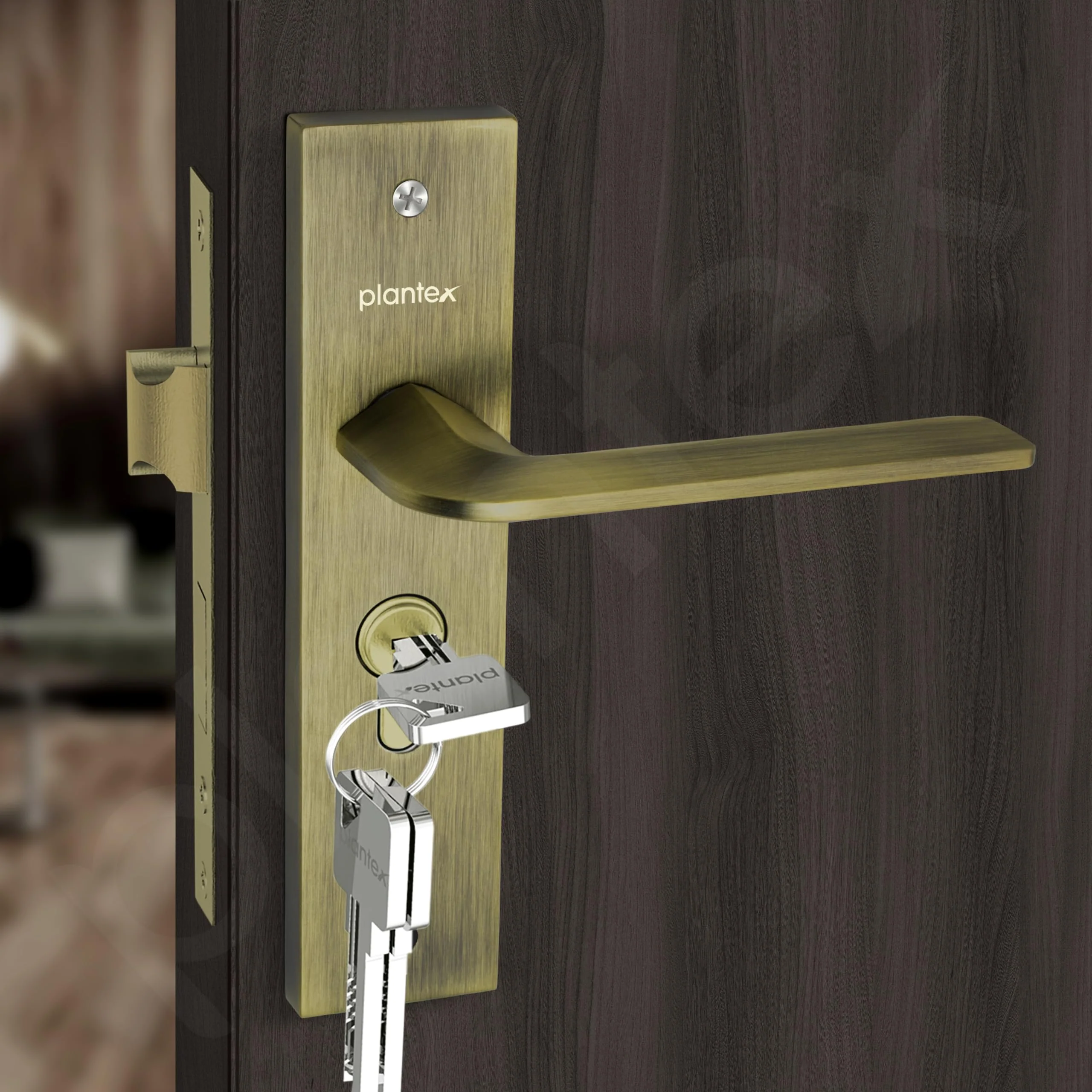 Plantex Heavy-Duty Door Lock Set - Main Door Lock Handle Set/ 6-Lever Lock Mechanism with 3 Years of Warranty/Mortise Lock with 3 Keys, Brass Lockbody & Cylinder (8105 -Brass Antique) - Image 7