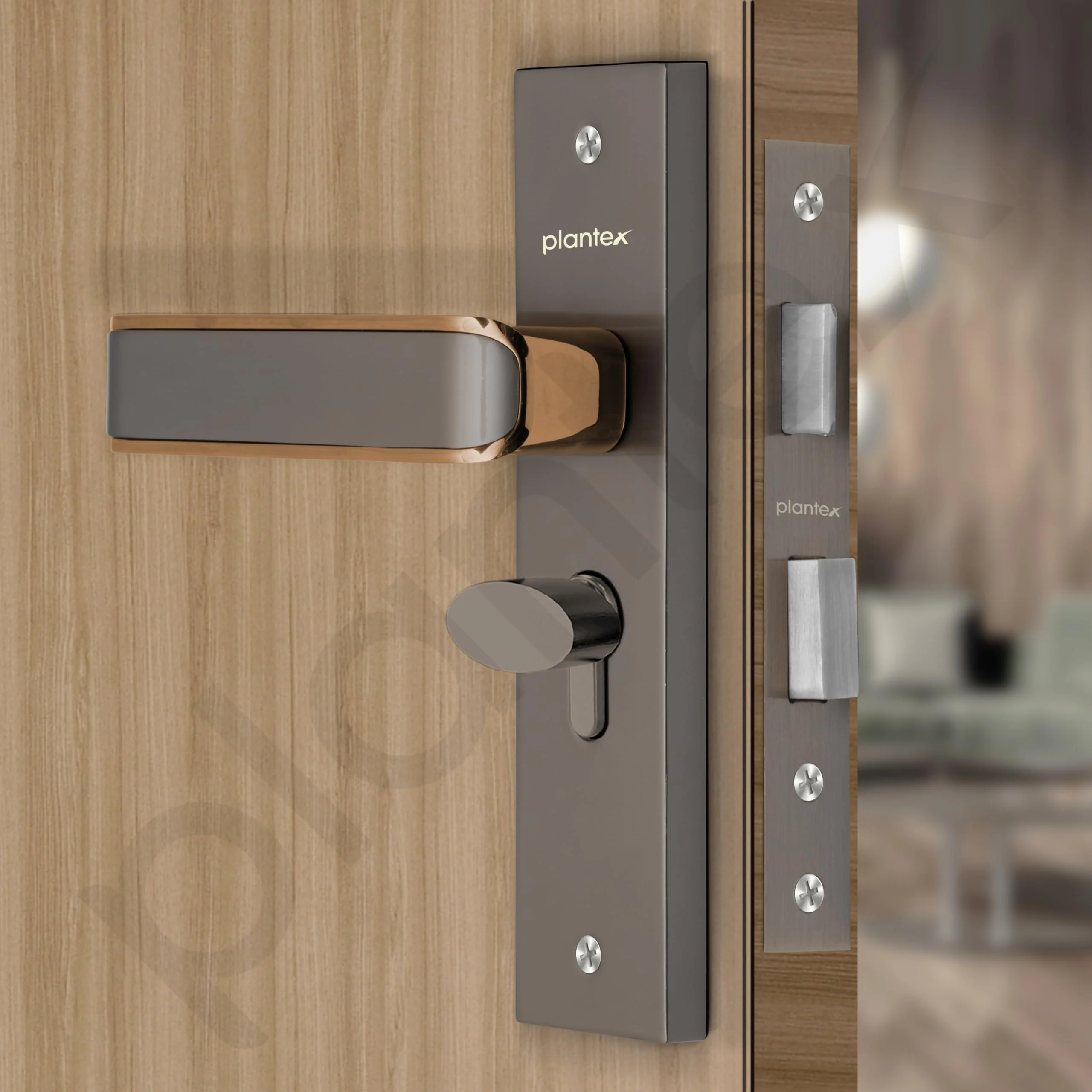 Plantex Heavy-Duty Door Lock Set - Main Door Lock Handle Set/ 6-Lever Lock Mechanism with 3 Years of Warranty/Mortise Lock with 3 Keys, Brass Lockbody & Cylinder (8112 - Satin Black & PVD Choco) - Image 6
