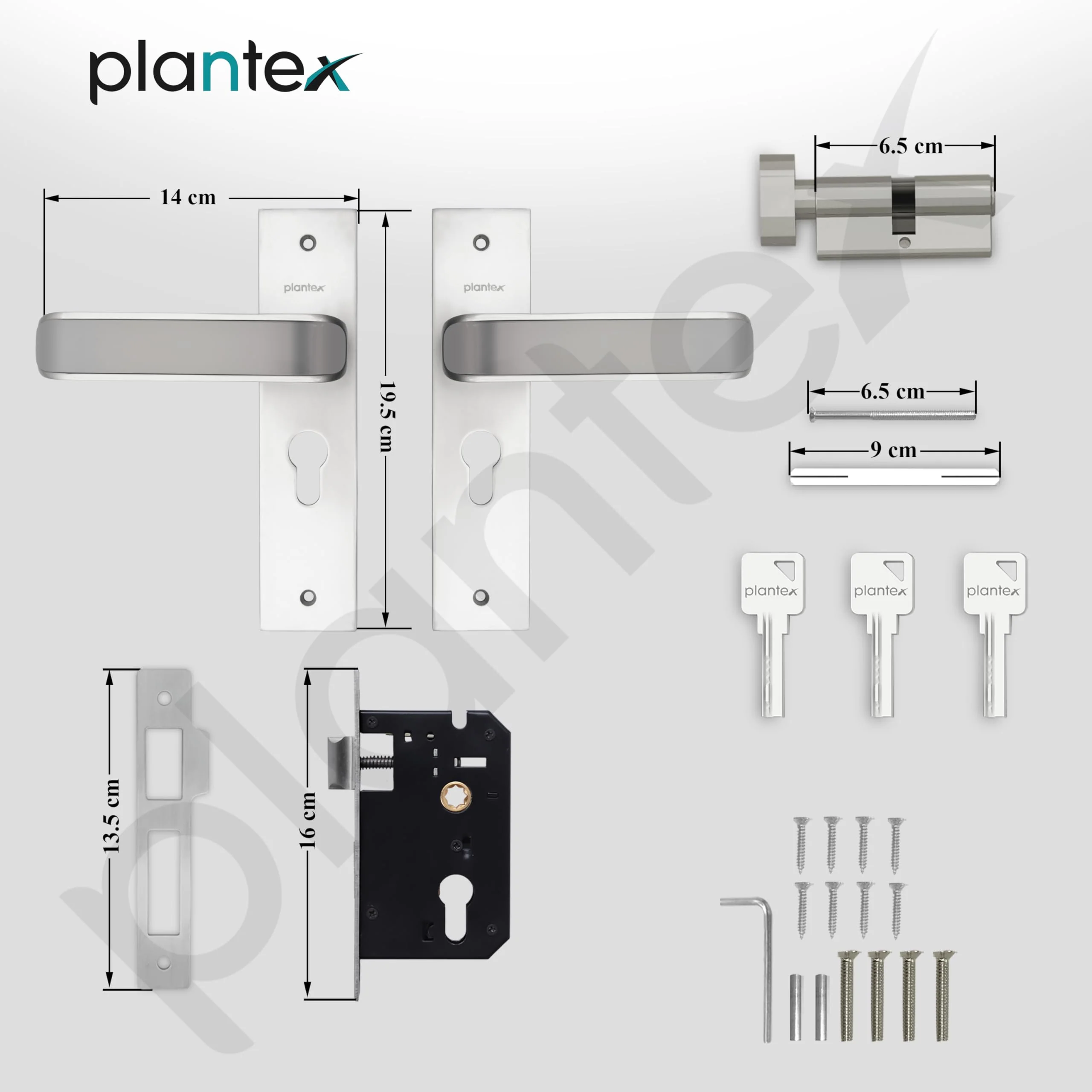 Plantex Heavy-Duty Door Lock Set - Main Door Lock Handle Set/ 6-Lever Lock Mechanism with 3 Years of Warranty/Mortise Lock with 3 Keys, Brass Lockbody & Cylinder(8112 - Satin White & Satin Black) - Image 3