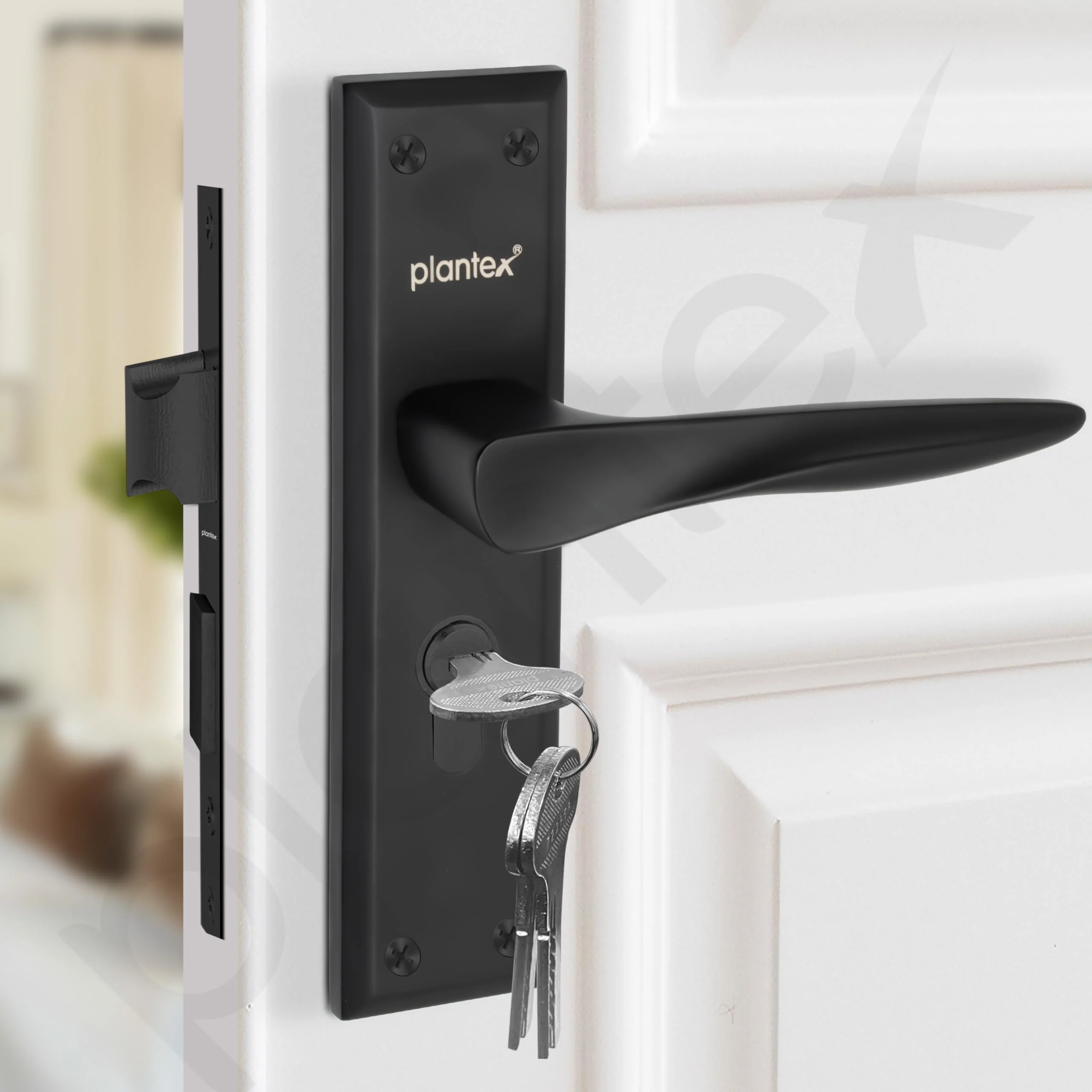 Plantex Heavy-Duty Door Lock Set - Main Door Lock Handle Set/ 6-Lever Lock Mechanism with 3 Years of Warranty/Mortise Lock with 3 Keys, Brass Lockbody & Cylinder(Black) - Image 7