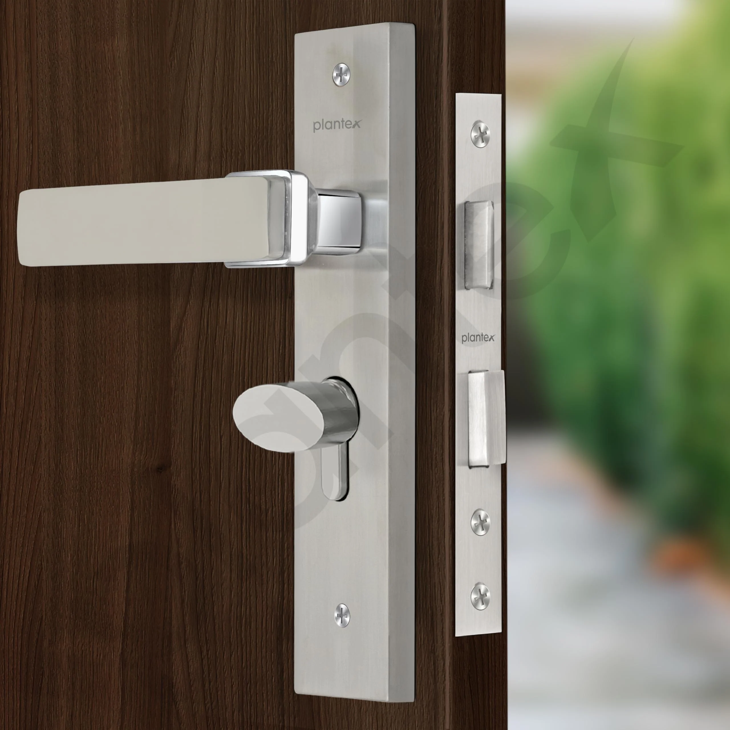 Plantex Heavy-Duty Door Lock Set - Main Door Lock Handle Set/Mortise Lock with 3 Keys, Brass Lock Body & Cylinder (8116 - Steel Satin & Chrome) - Image 4
