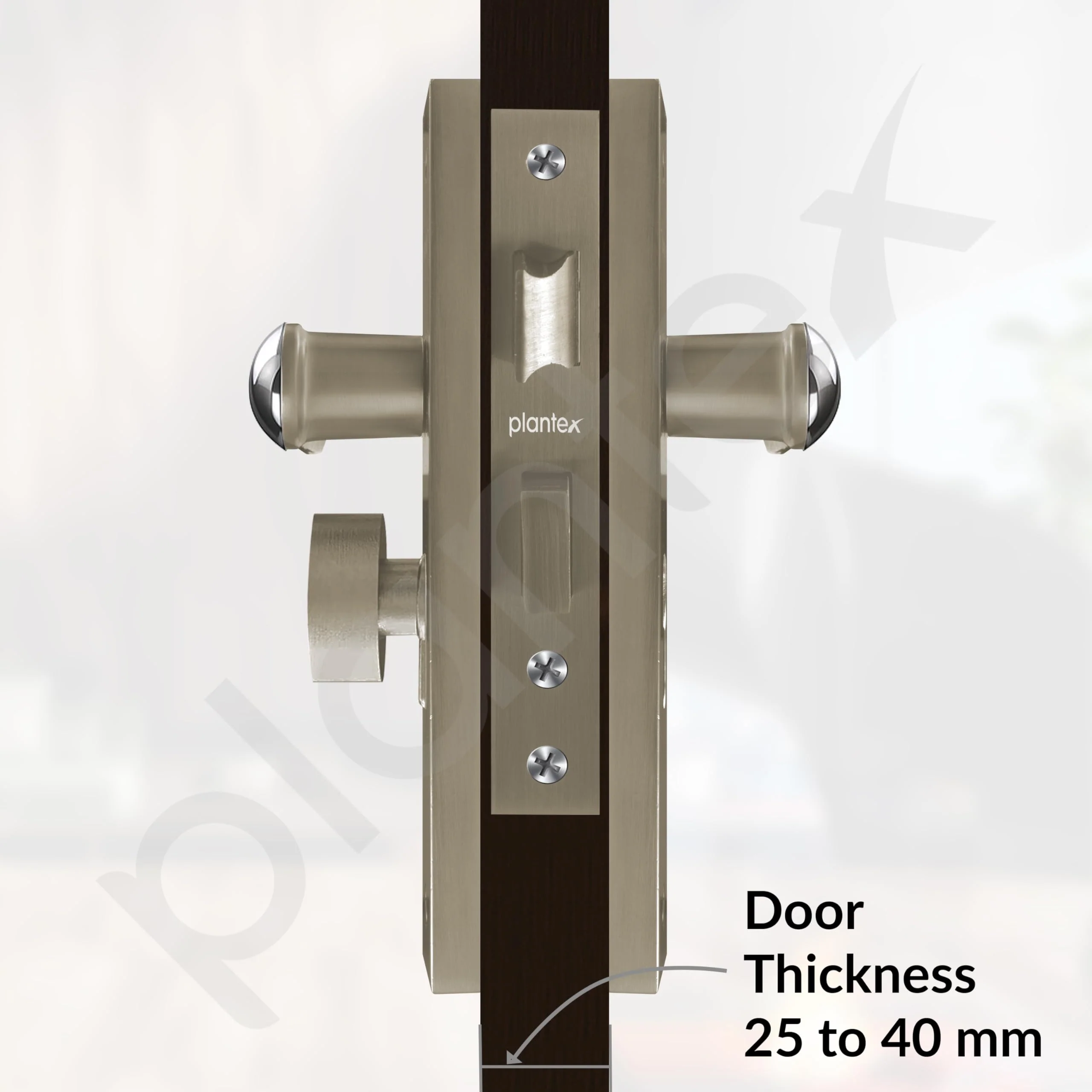 Plantex Heavy-Duty Door Lock Set - Main Door Lock Handle Set/Mortise Lock with 3 Keys, Brass Lock Body & Cylinder (8124 - Steel Satin & Chrome) - Image 5