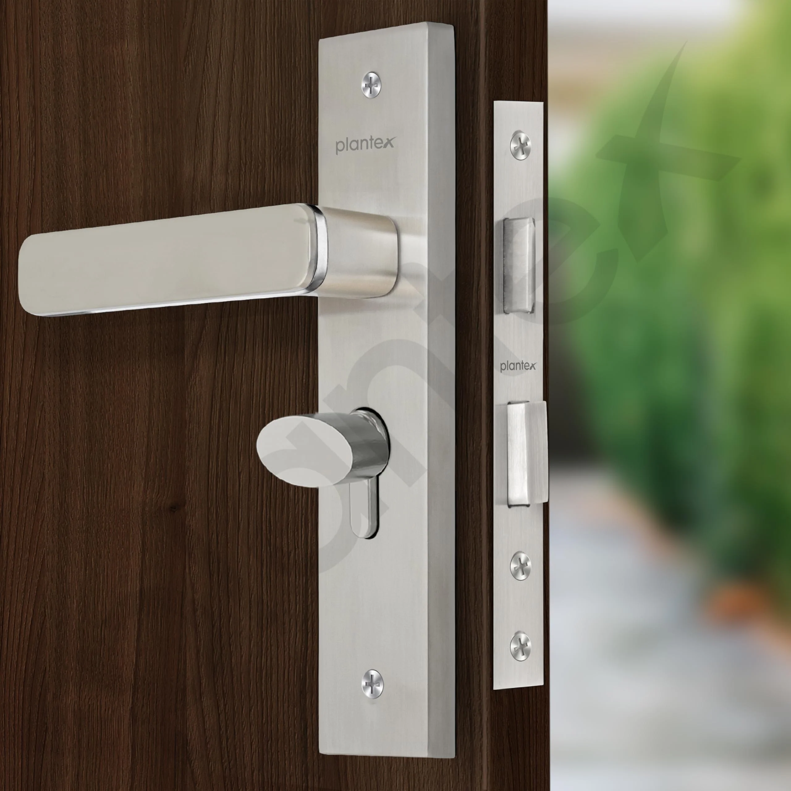 Plantex Heavy-Duty Door Lock Set - Main Door Lock Handle Set/Mortise Lock with 3 Keys, Brass Lock Body & Cylinder (8125 - Steel Satin & Chrome) - Image 4