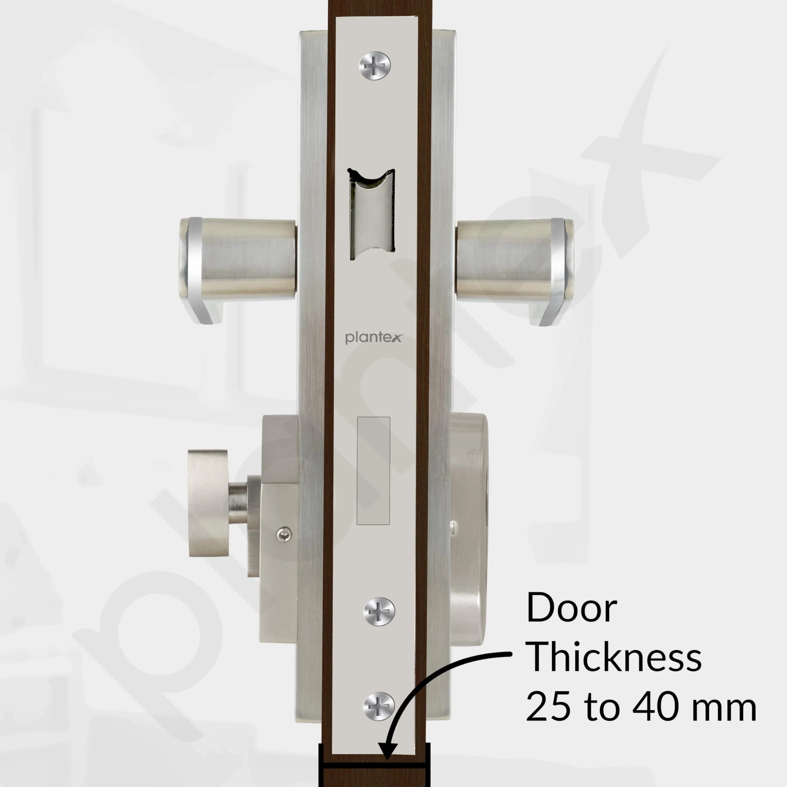 Plantex Heavy-Duty Door Lock Set - Main Door Lock Handle Set/Mortise Lock with 3 Keys, Brass Lock Body & Cylinder (8125 - Steel Satin & Chrome) - Image 5