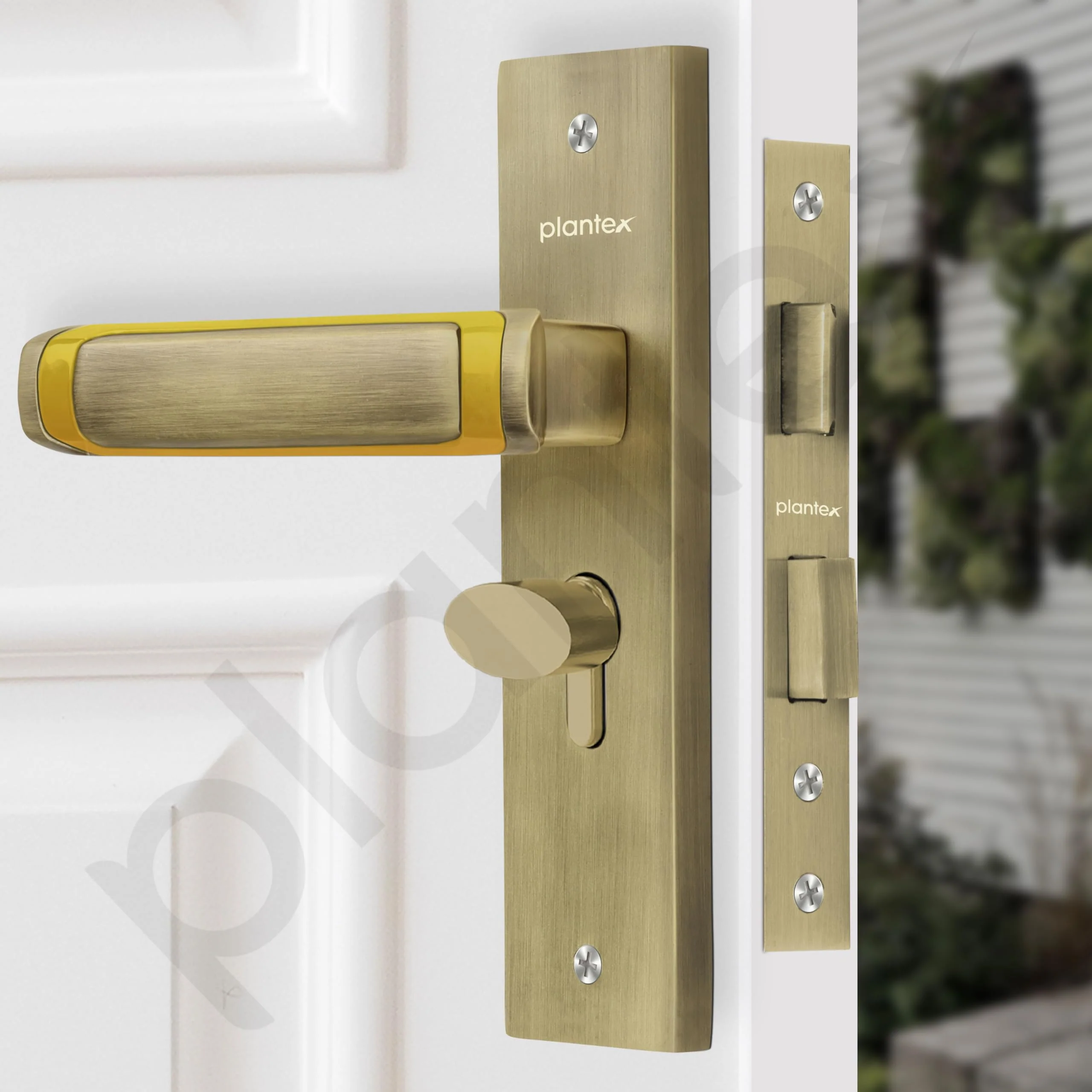 Plantex Heavy-Duty Door Lock Set - Main Door Lock Handle Set/Mortise Lock with 3 Keys, Brass Lock Body & Cylinder (8127 - Brass Antique & PVD Gold) - Image 4