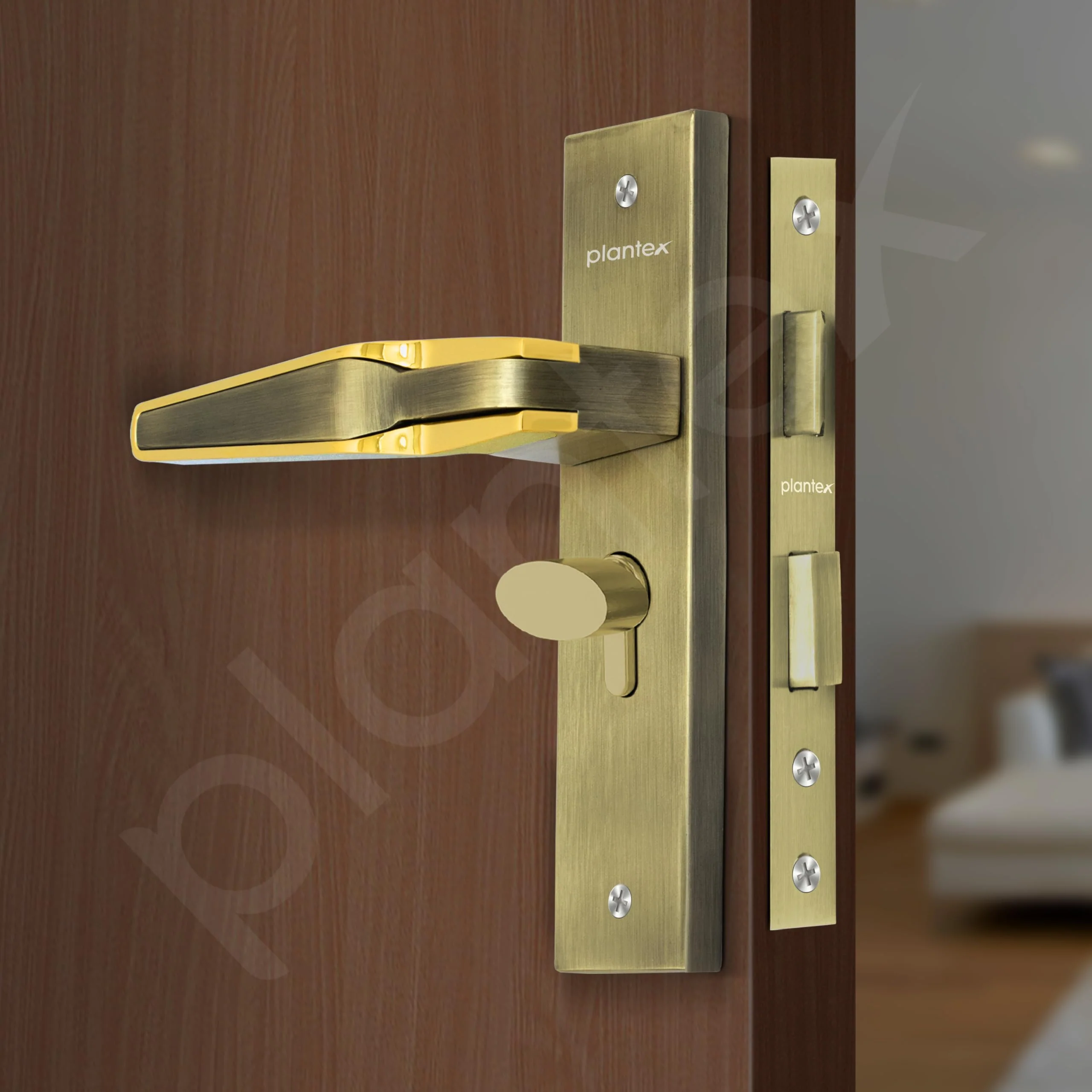 Plantex Heavy-Duty Door Lock Set - Main Door Lock Handle Set/Mortise Lock with 3 Keys, Brass Lockbody & Cylinder (8064 - Brass Antique & PVD Gold) - Image 4