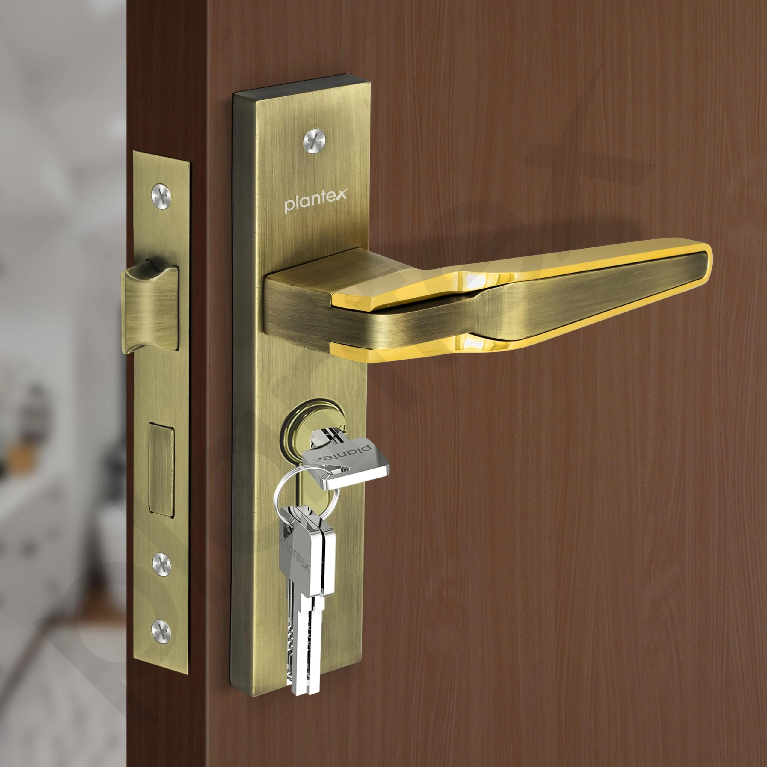 Plantex Heavy-Duty Door Lock Set - Main Door Lock Handle Set/Mortise Lock with 3 Keys, Brass Lockbody & Cylinder (8064 - Brass Antique & PVD Gold) - Image 7