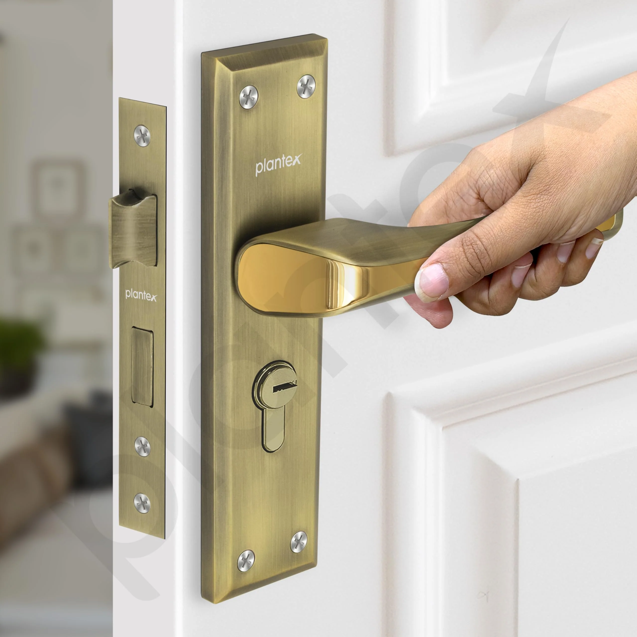 Plantex Heavy-Duty Door Lock Set - Main Door Lock Plate Handle Set/6-Lever Mechanism Mortise Locks with 3 Keys/Brass Locks Body & Cylinder (PTP-012- Brass Antique & Gold) - Image 7