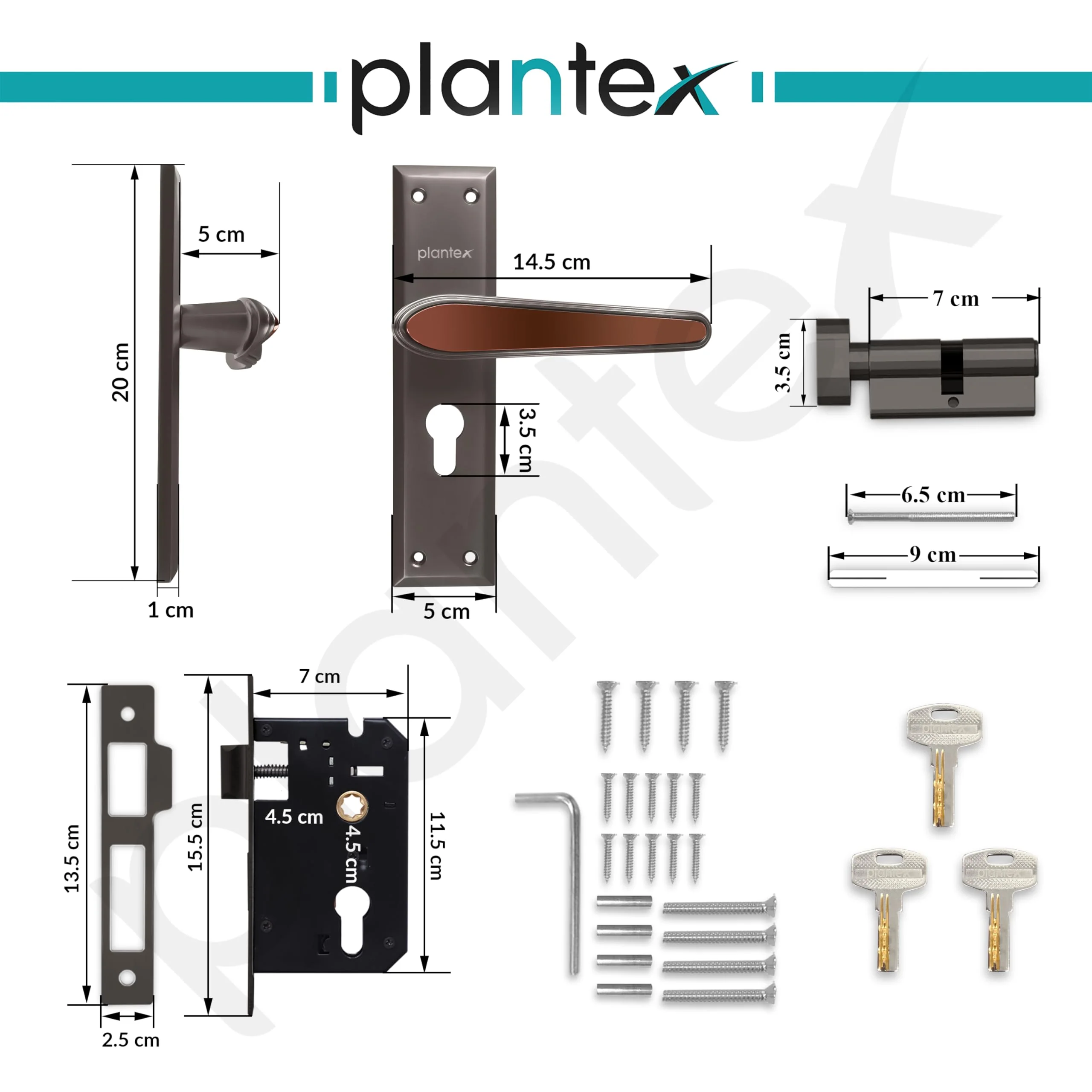 Plantex Heavy-Duty Door Lock Set - Main Door Lock Plate Handle Set/6-Lever Mechanism Mortise Locks with 3 Keys/Brass Locks Body & Cylinder (PTP-09- Satin Black & Rose Gold) - Image 3