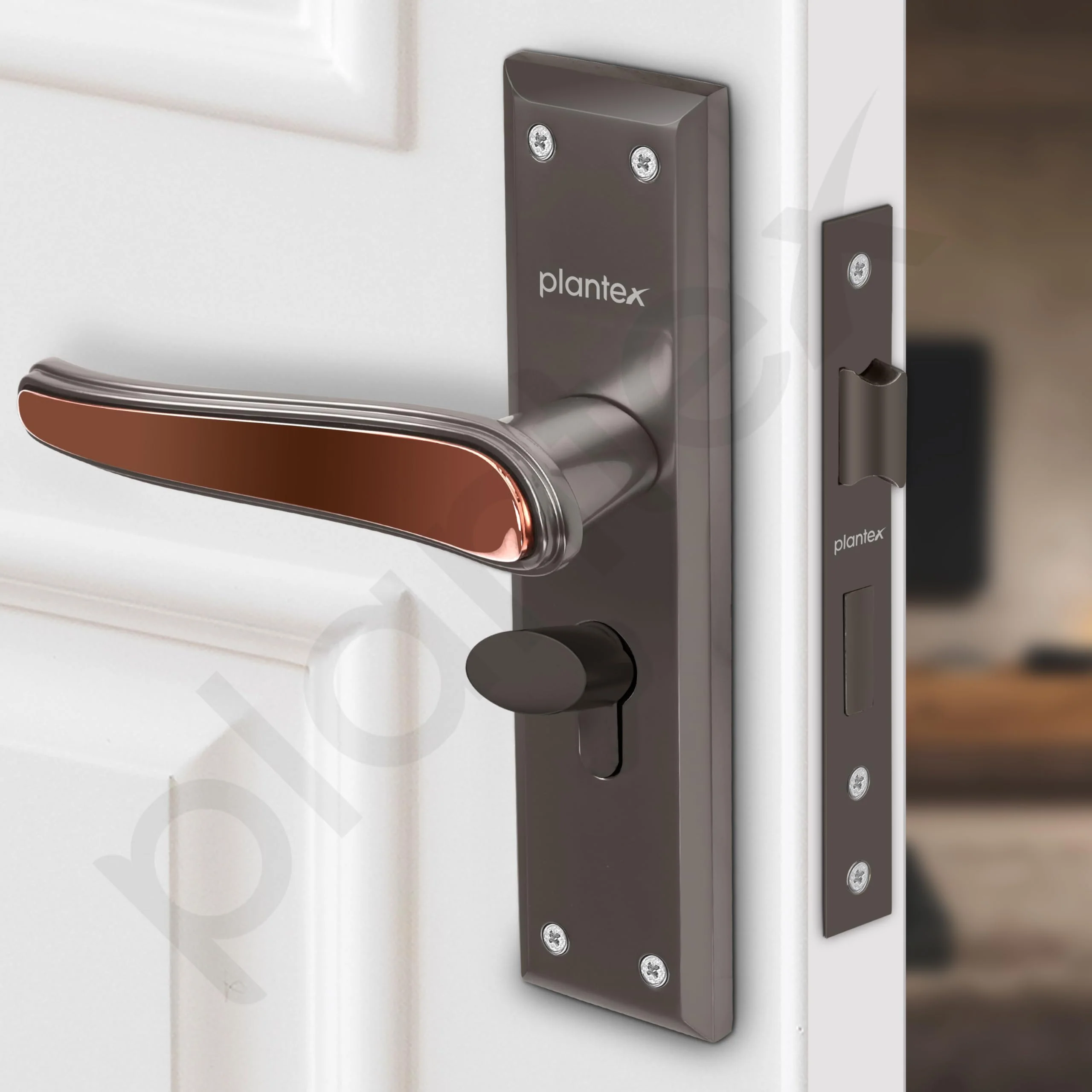 Plantex Heavy-Duty Door Lock Set - Main Door Lock Plate Handle Set/6-Lever Mechanism Mortise Locks with 3 Keys/Brass Locks Body & Cylinder (PTP-09- Satin Black & Rose Gold) - Image 4