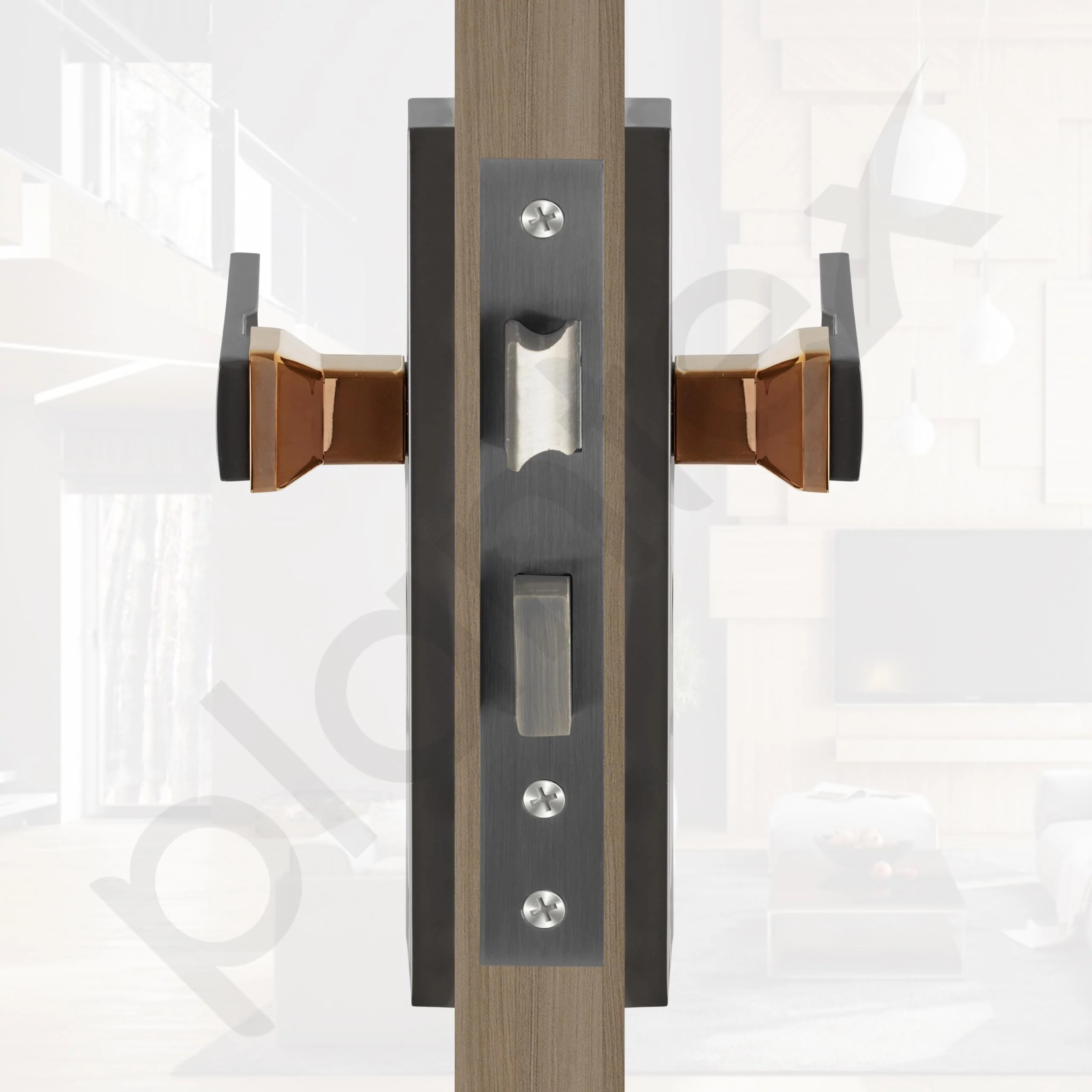 Plantex Heavy-Duty Door Lock Set - Main Door Locks Handle Set/ 6-Lever Mechanism with 3 Years of Warranty/Mortise Locks with 3 Keys, Brass Lock Body & Cylinder(8116 - Satin Black & PVD Choco) - Image 6
