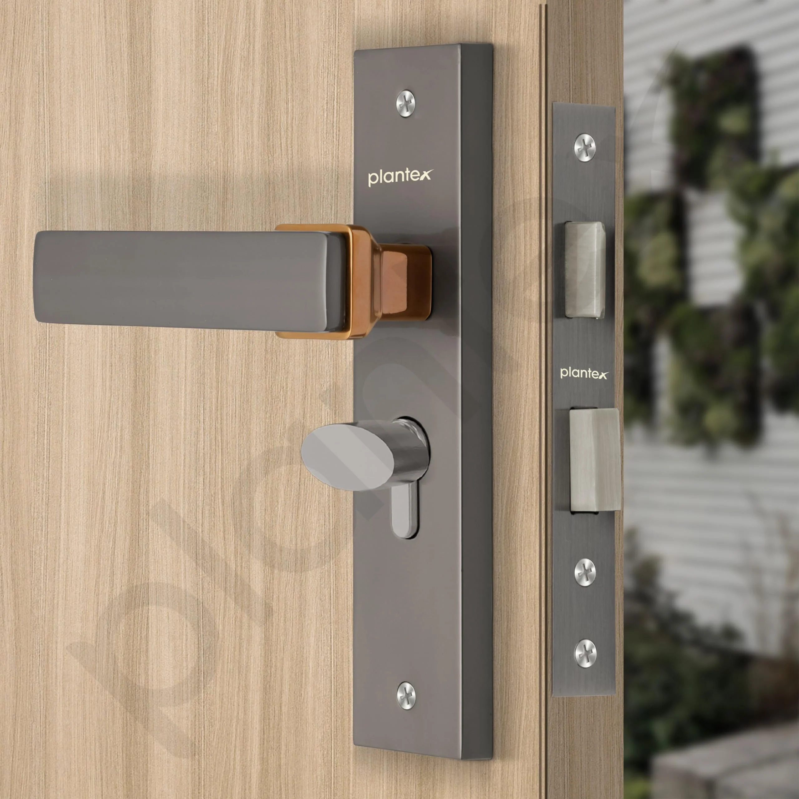 Plantex Heavy-Duty Door Lock Set - Main Door Locks Handle Set/ 6-Lever Mechanism with 3 Years of Warranty/Mortise Locks with 3 Keys, Brass Lock Body & Cylinder(8116 - Satin Black & PVD Choco) - Image 7