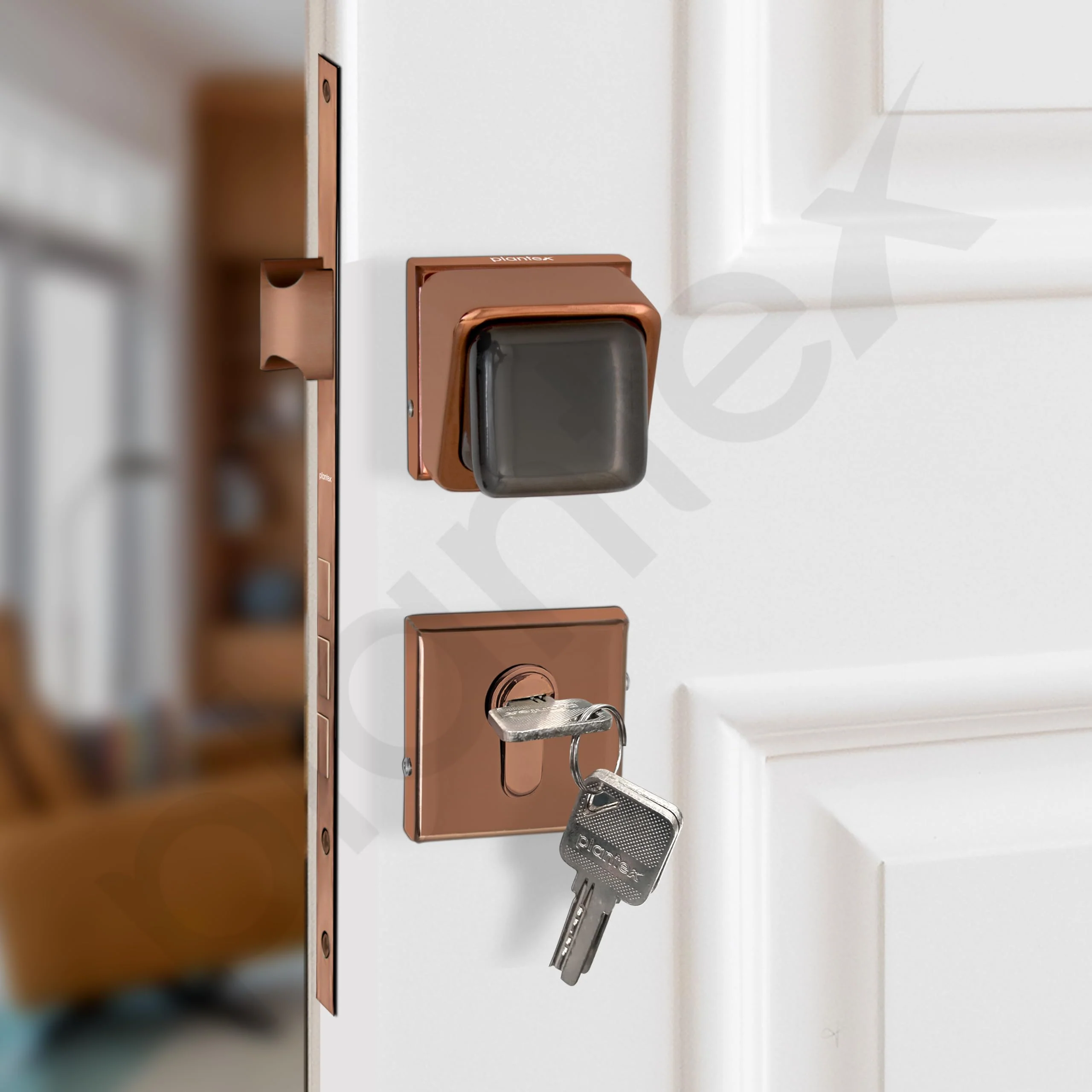 Plantex Heavy Duty Door Lock/Stainless Steel Main Door Mortise Lock Handle/Handle Set for Home/Office/Door Accessories (Rose Gold and Grey) - Image 6