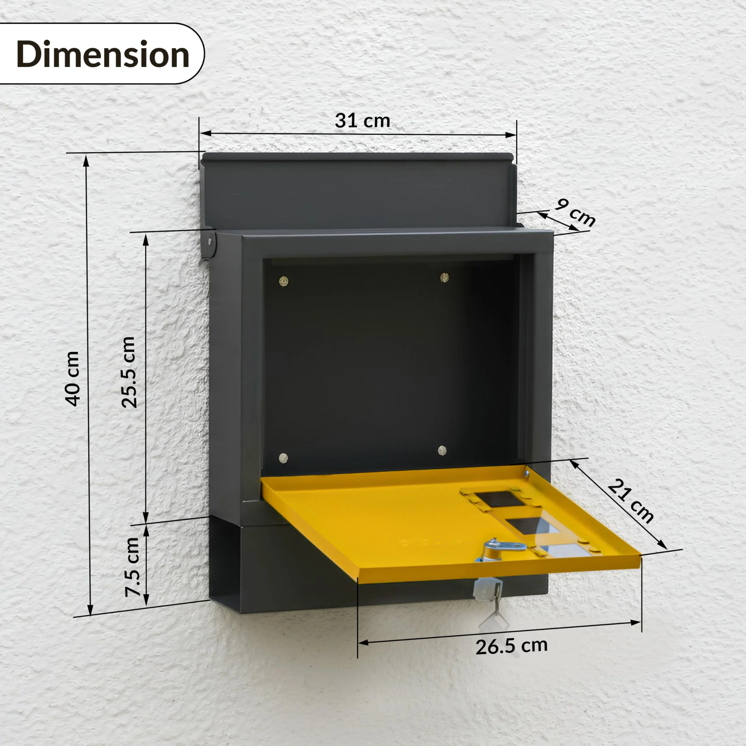 Plantex Heavy Duty GI Steel Letter Box/Suggestion Box/Wall Mount Mail with Magazine Holder/News Paper Holder Box for Home/Office/Hotel - (Yellow & Black) - Image 3