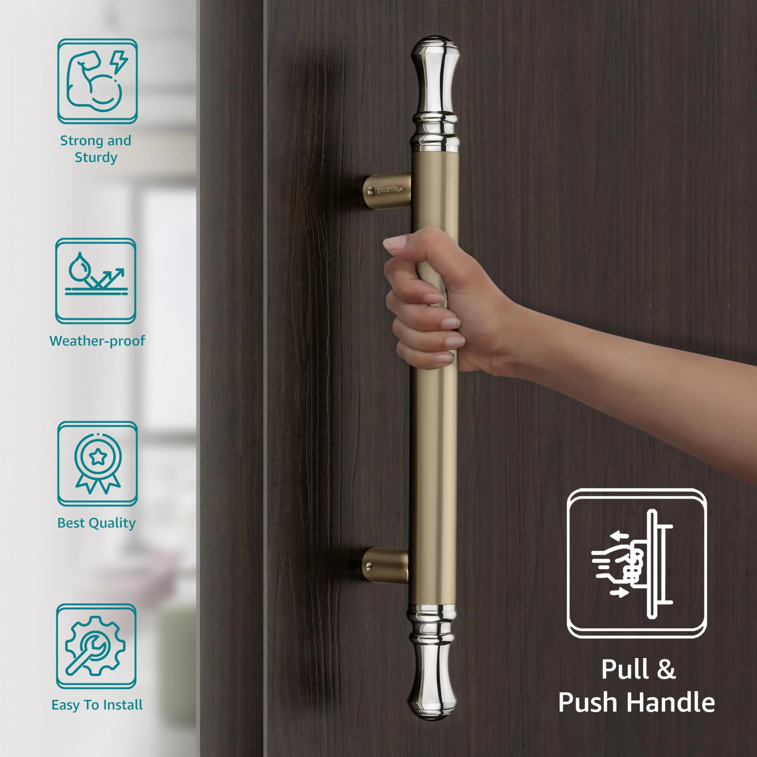 Plantex Heavy Duty Main Door Handle/14 Inch Door Handle for Main Door/Pull-Push Door Handle for Glass & Wooden Door - Pack of 1 (Satin White - Chrome Finish) - 3 Years Warranty - Image 3