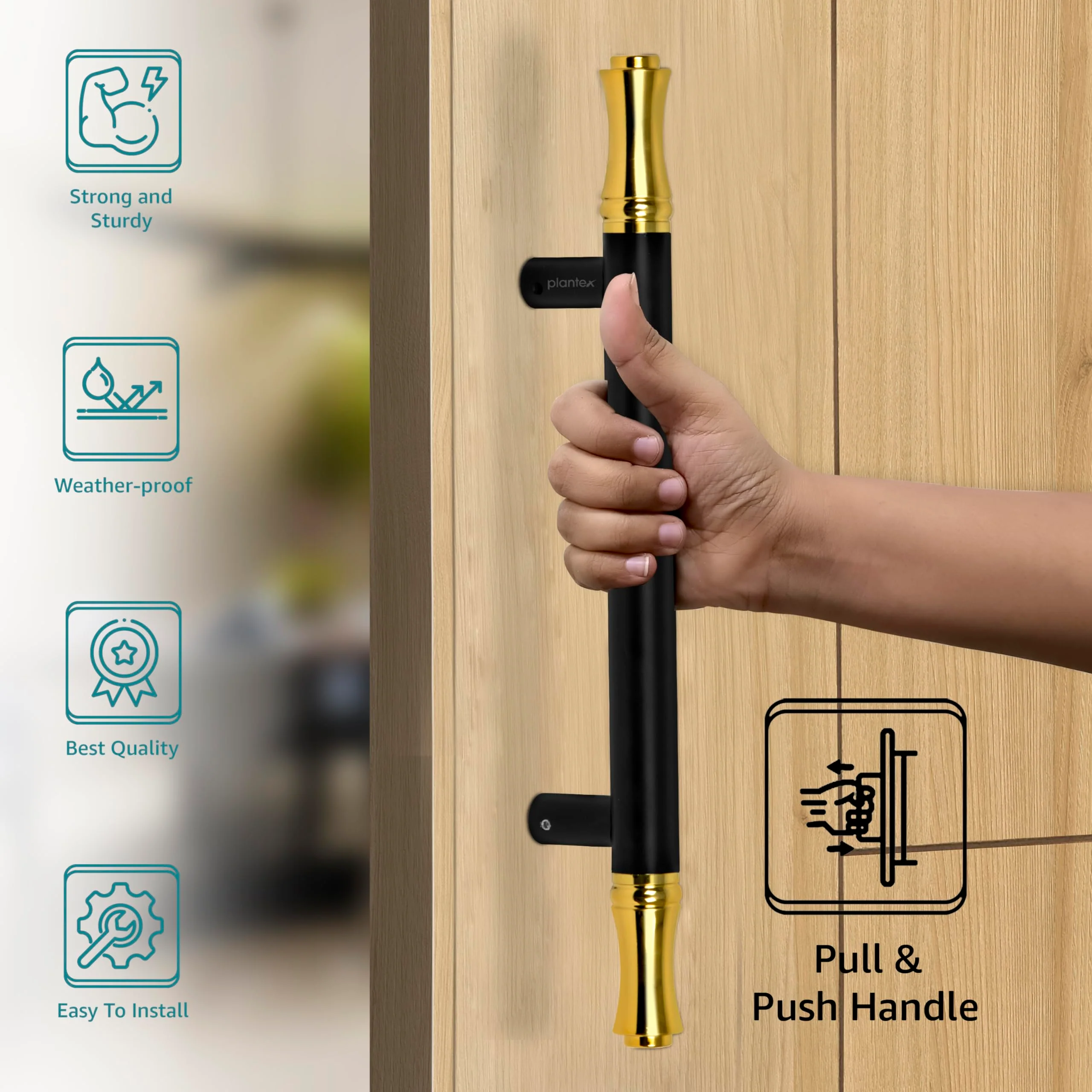 Plantex Heavy Duty Main Door Handle/14 Inch Door Handle for Main Door/Pull Push Handle for Glass/Wooden Door – Pack of 1 (121,Black & Gold) - 3 Years Warranty - Image 3
