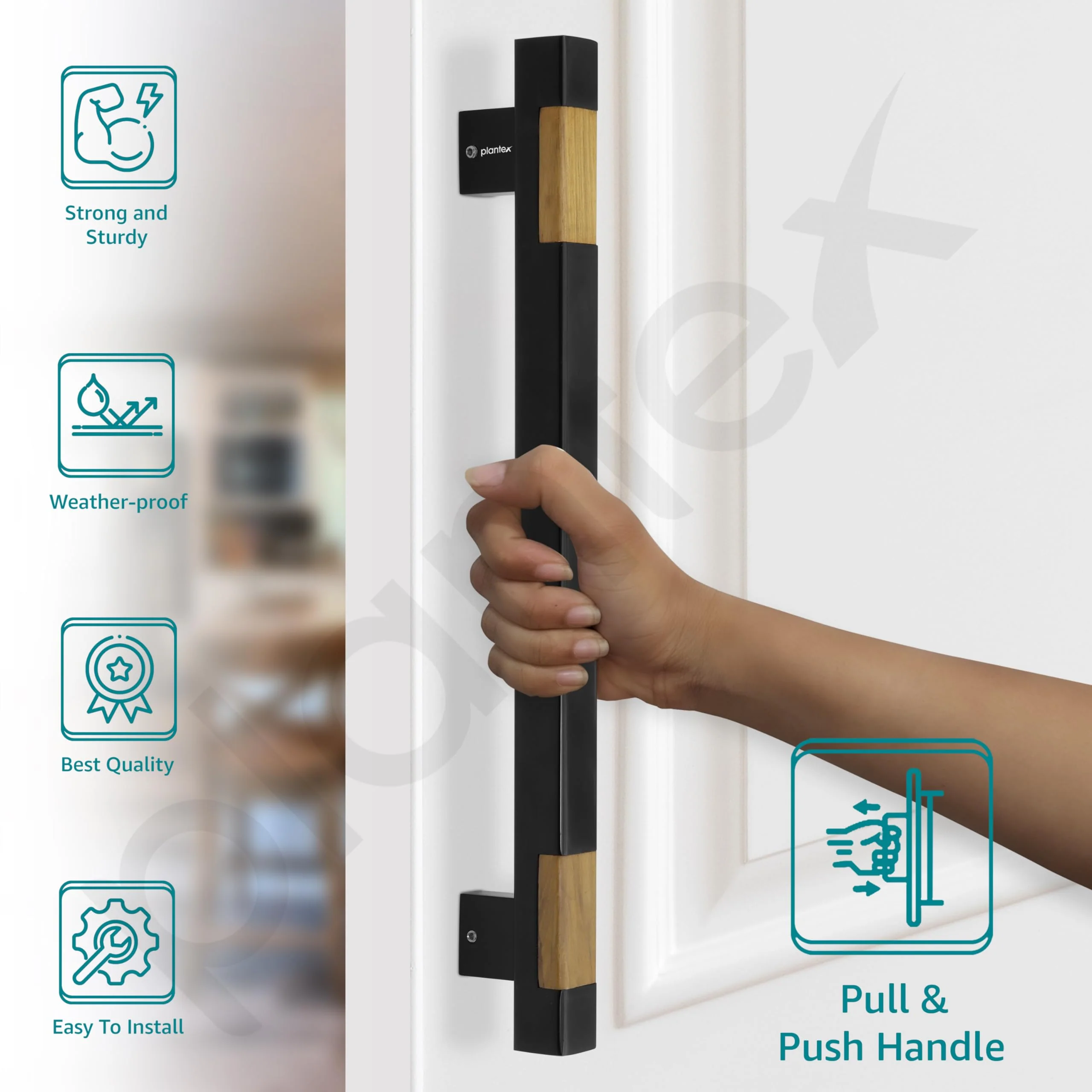 Plantex Heavy Duty Main Door Handle/15 Inch Door Handle for Main Door/Pull-Push Door Handle for Home/Office/Hotel - Pack of 1 (S-607-Black and Wood) - 3 Years Warranty - Image 3