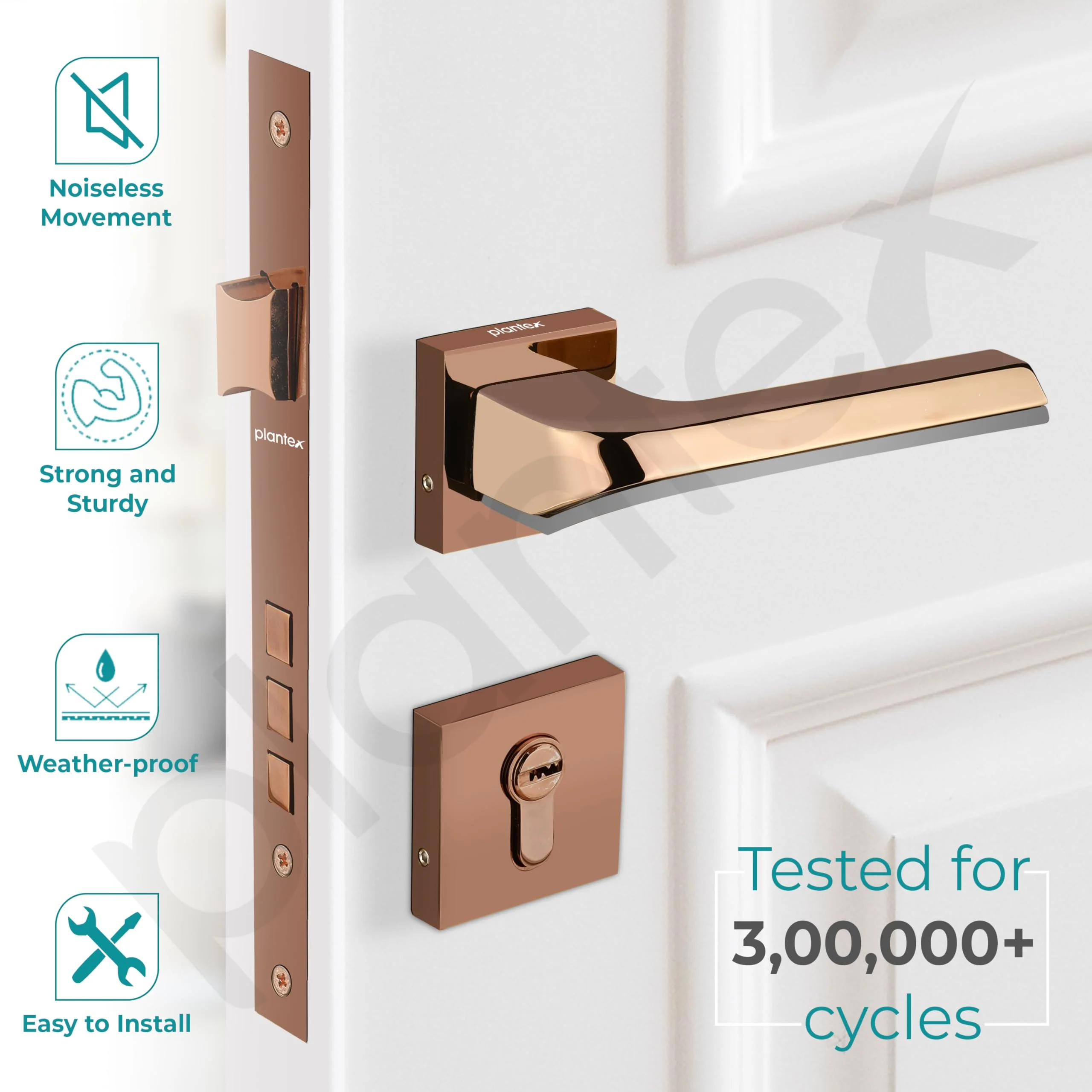 Plantex Heavy Duty Main Door Lock - Mortise Lock for Door/Door Lock for Bedroom/Home/Office/Hotel (7113 - PVD Choco & Satin Black) - Image 3