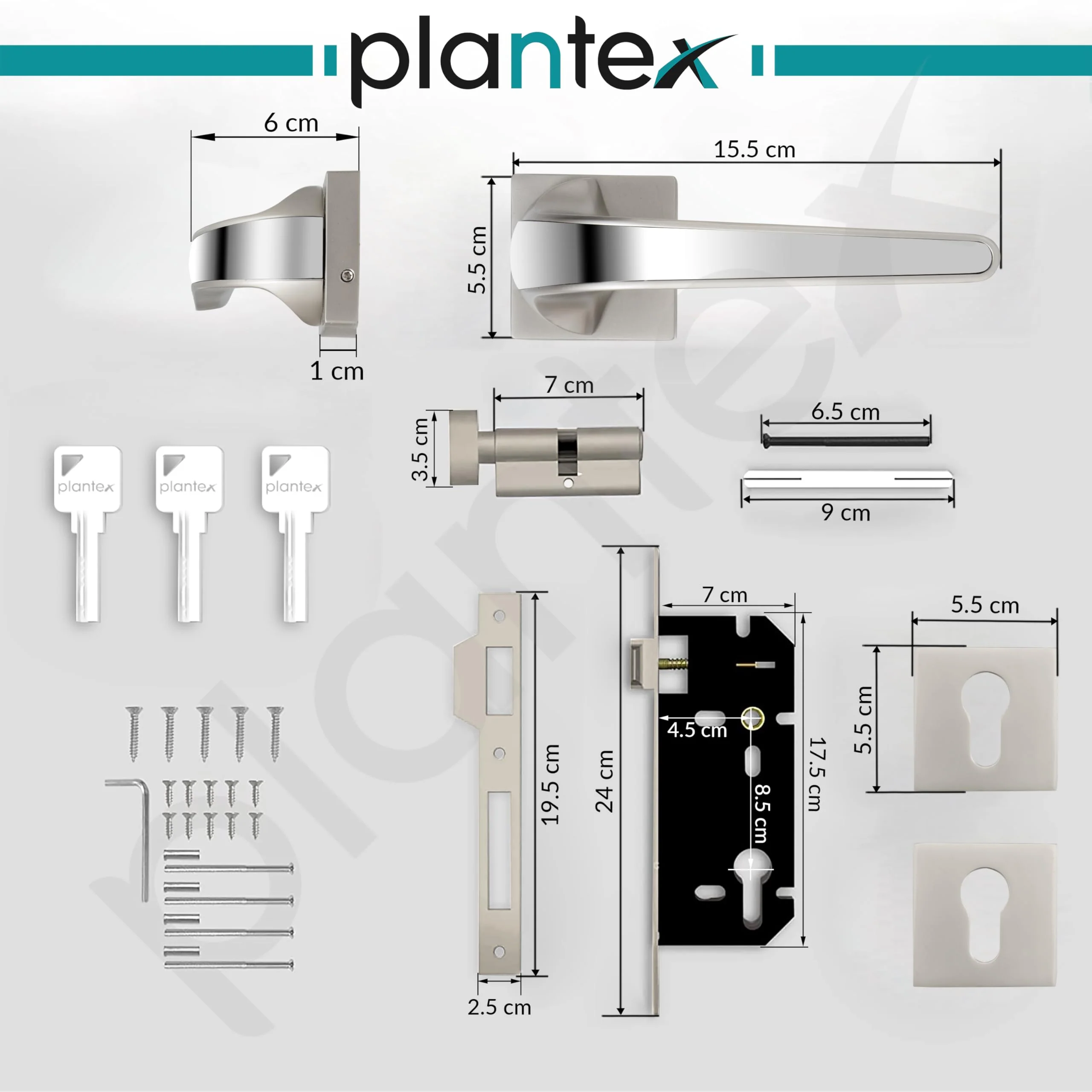 Plantex Heavy Duty Mortise Door Lock for Home/Door Lock for Main Door/Office/Hotel-3 Brass Keys (7091 - Satin White & Chrome) - Image 3