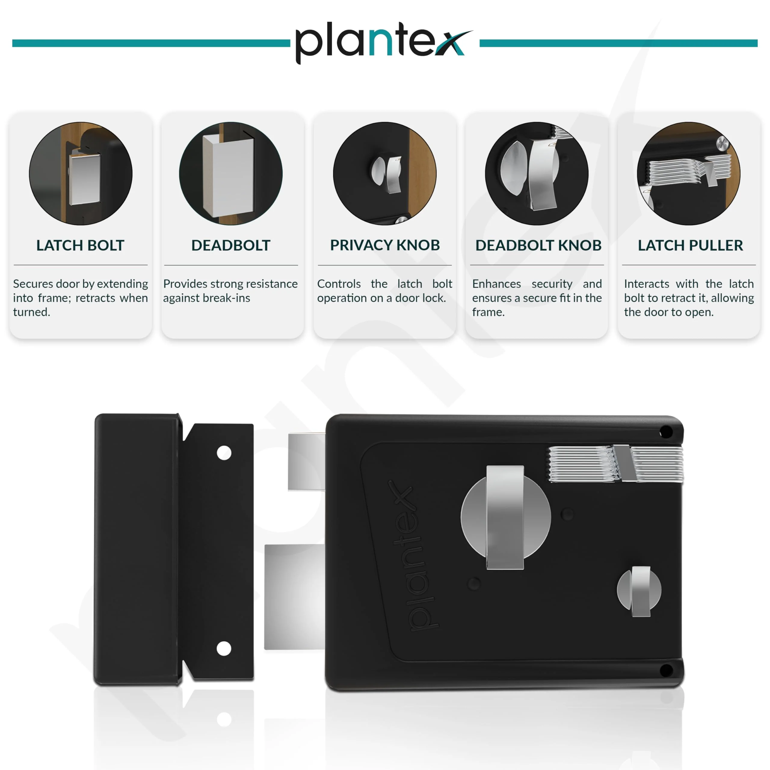 Plantex Heavy Duty Night Latch Door Lock with Key & Knob for Main Door/Inside Opening for Home,Hotel,Office - Pack of 1 (Z-Black) - Image 3