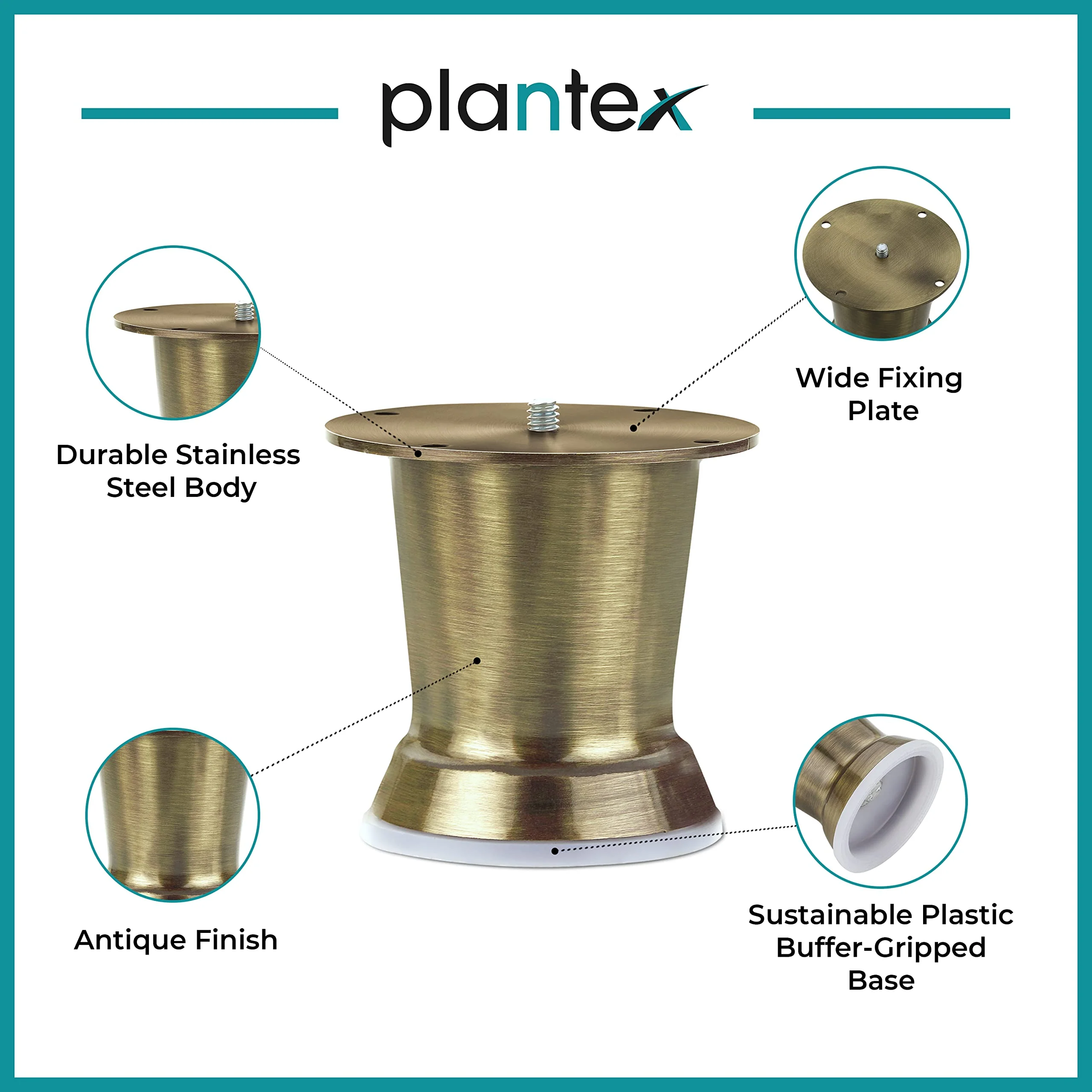 Plantex Heavy Duty Pillar 3 Inch Spare Sofa Legs for Bed Furniture/Sofa Legs for Table/Sofa Support Legs Set of 2 Pcs (Brass Antique) - Image 4