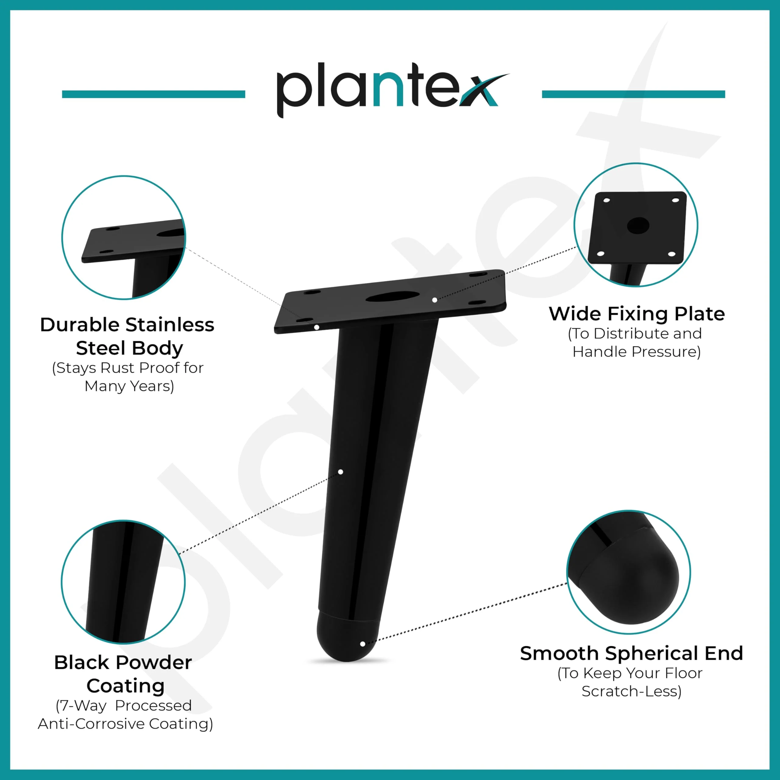 Plantex Heavy Duty Round 4 inch Spare Sofa Legs for Bed Furniture/Sofa Legs for Furniture Fitting/Table Legs/Sofa Leg Set of 2 pcs (Black) - Image 4