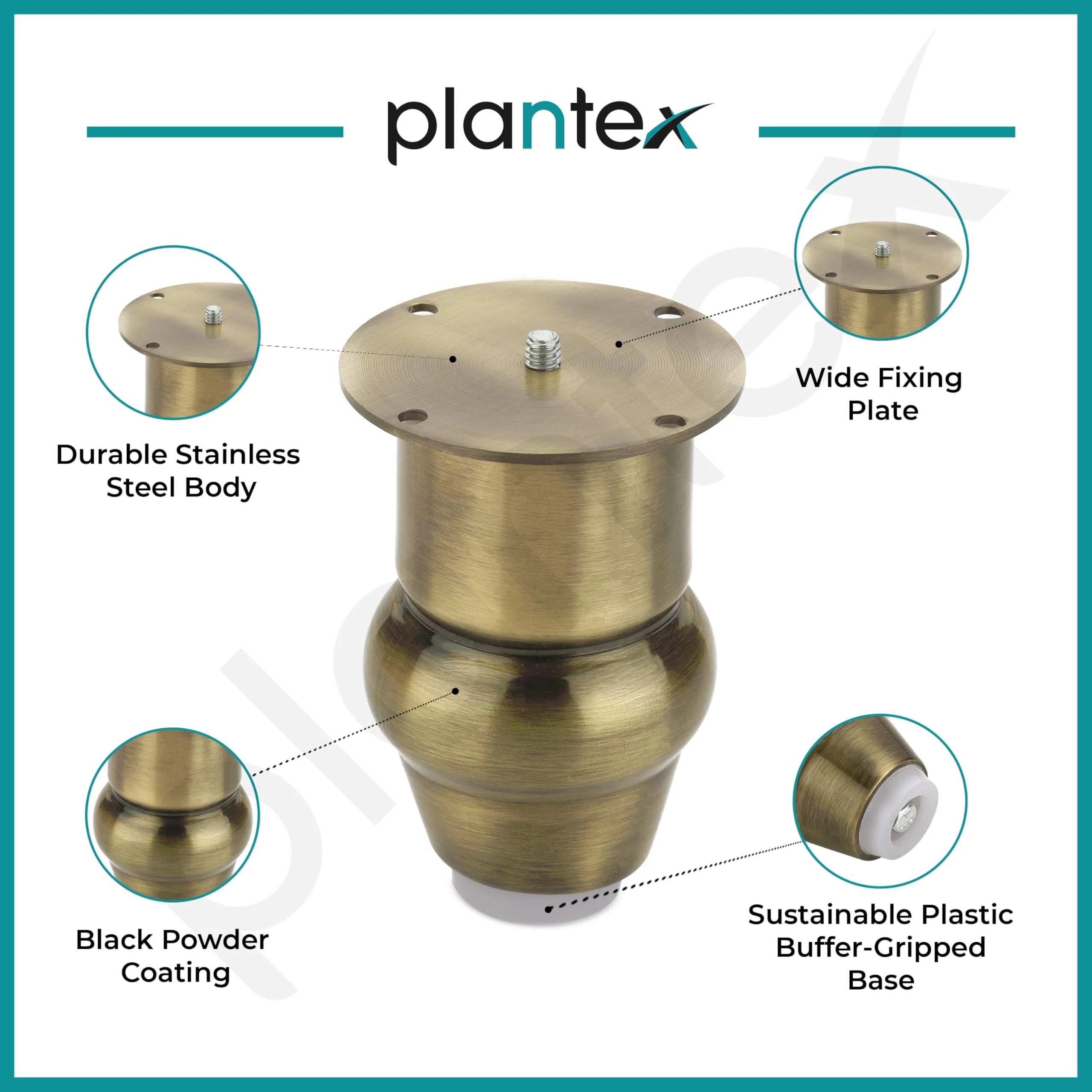 plantex Heavy Duty Round 4 inch Spare Sofa Legs for Bed Furniture/Sofa Legs for Furniture Fitting/Table Legs/Sofa Leg Set of 2 pcs (Brass Antique Finish) - Image 4
