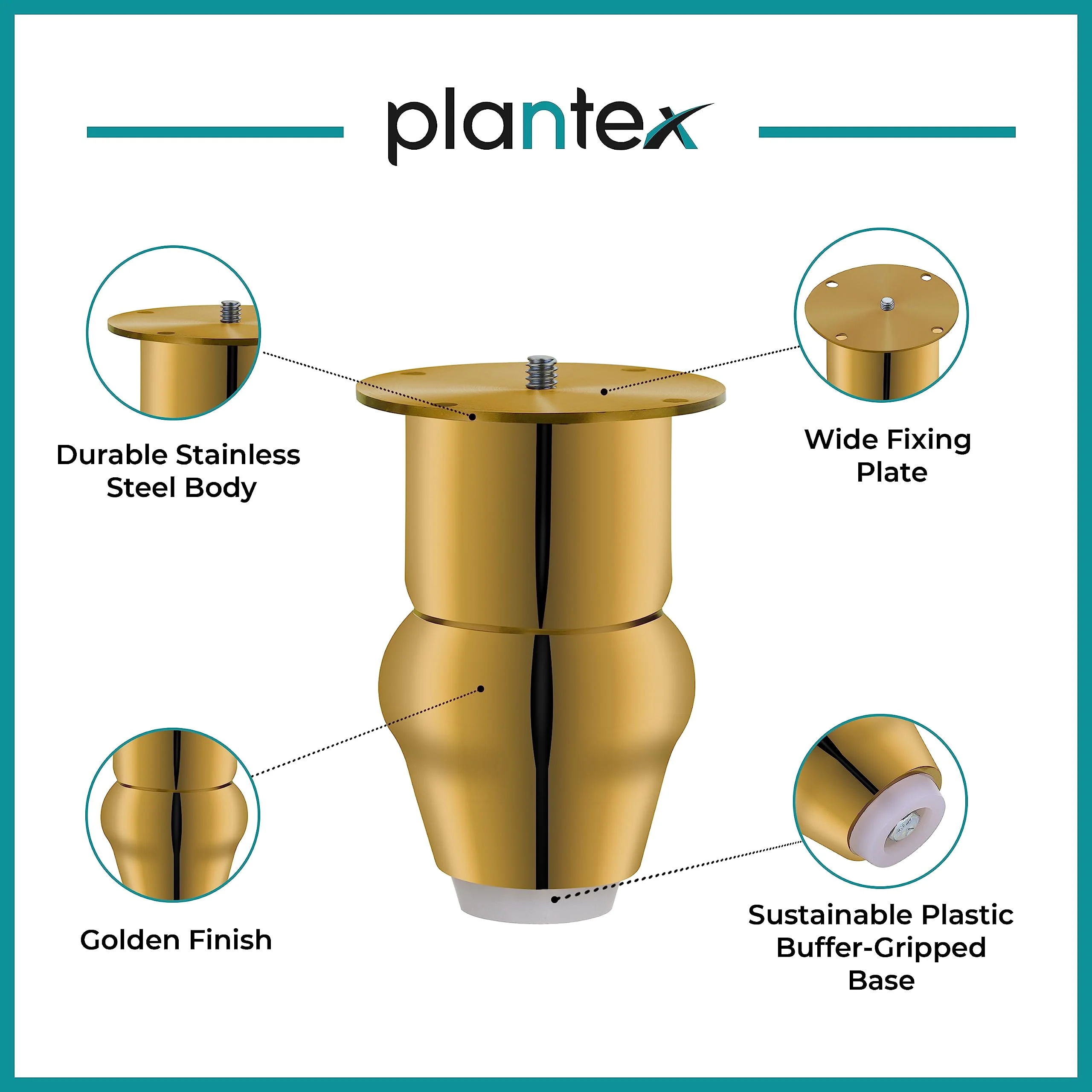 Plantex Heavy Duty Round 4 inch Spare Sofa Legs for Bed Furniture/Sofa Legs for Furniture Fitting/Table Legs/Sofa Leg Set of 2 pcs (Gold) - Image 4