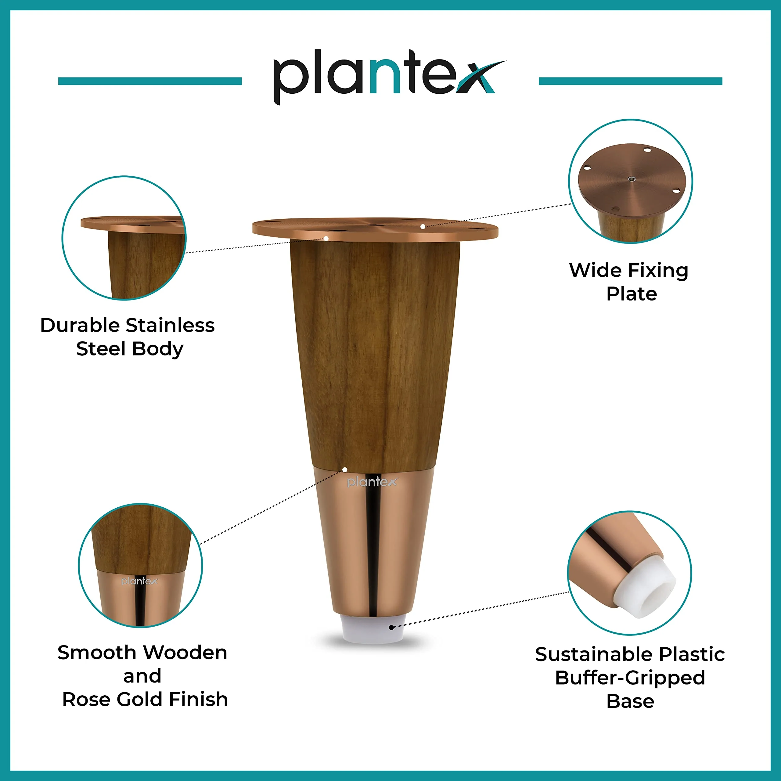 Plantex Heavy Duty Round 4 inch Spare Sofa Legs for Bed Furniture/Sofa Legs for Furniture Fitting/Table Legs/Sofa Leg Set of 2 pcs (Rose Gold Finish) - Image 4