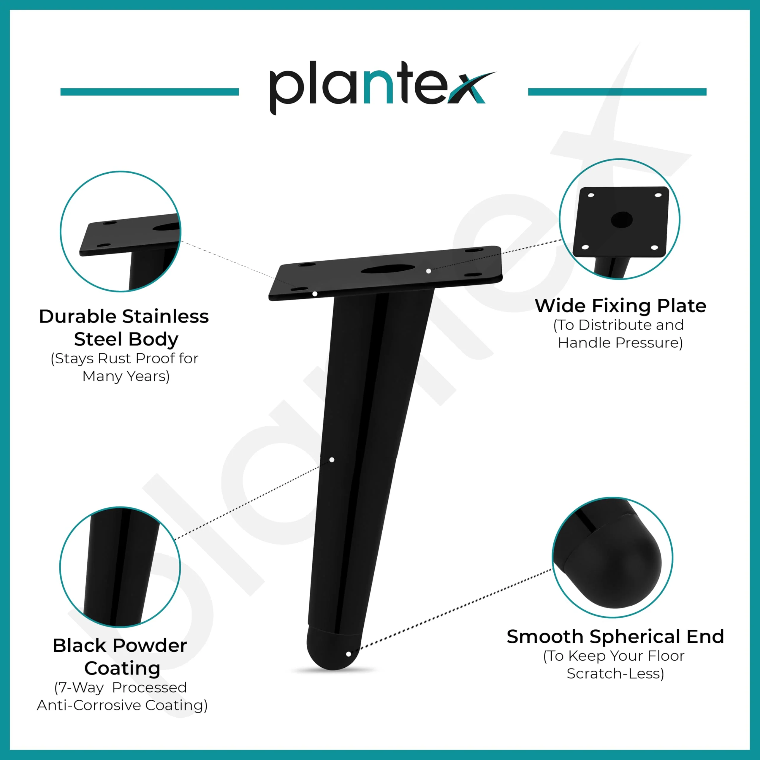 Plantex Heavy Duty Round 6 inch Spare Sofa Legs for Bed Furniture/Sofa Legs for Furniture Fitting/Table Legs/Sofa Leg Set of 2 pcs (Black) - Image 4