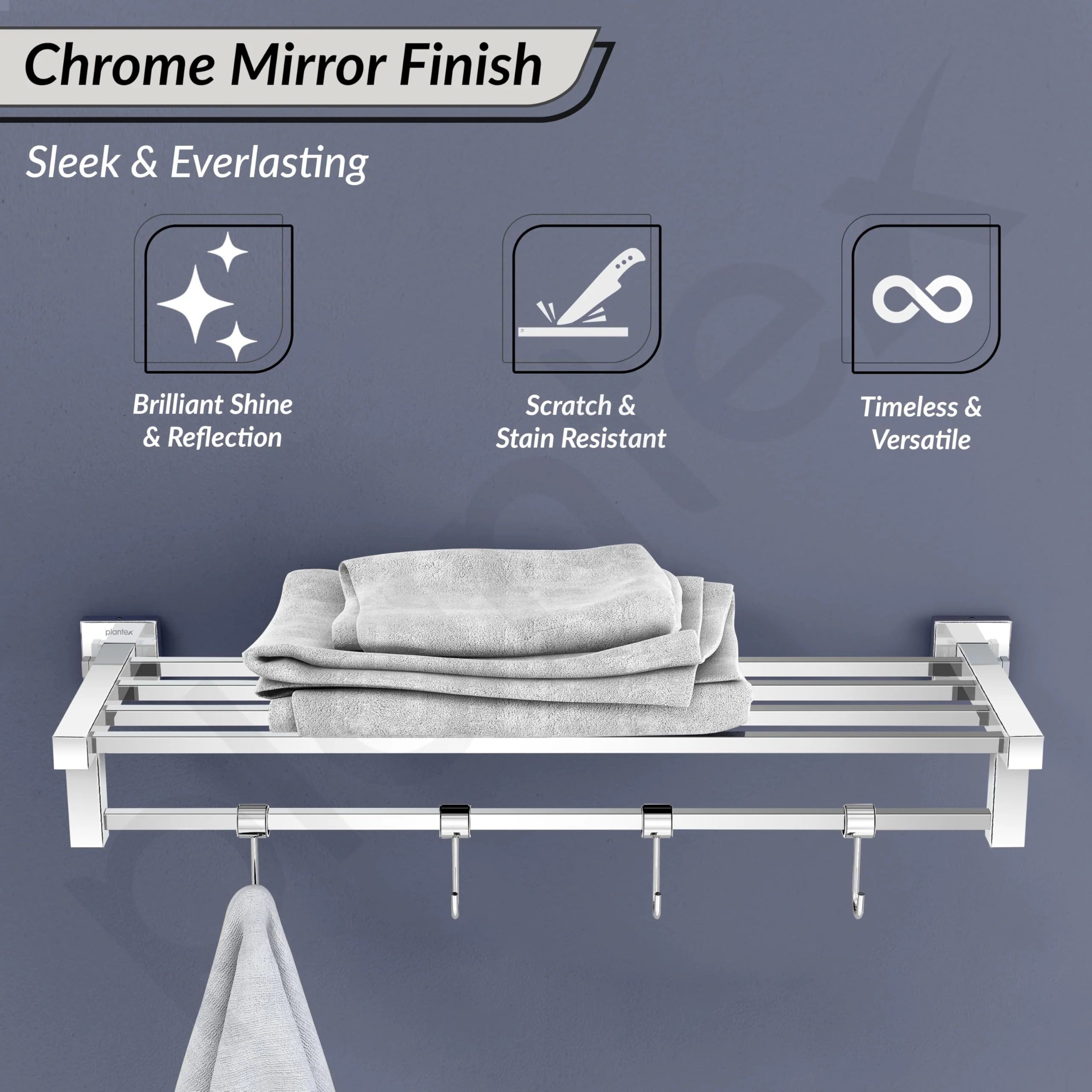 Plantex Heavy-Duty Stainless Steel Towel Rack for Bathroom/Towel Bar/Towel Holder/Bathroom Accessories (24 Inch-Chrome)- Pack of 1, Aqua - Image 3