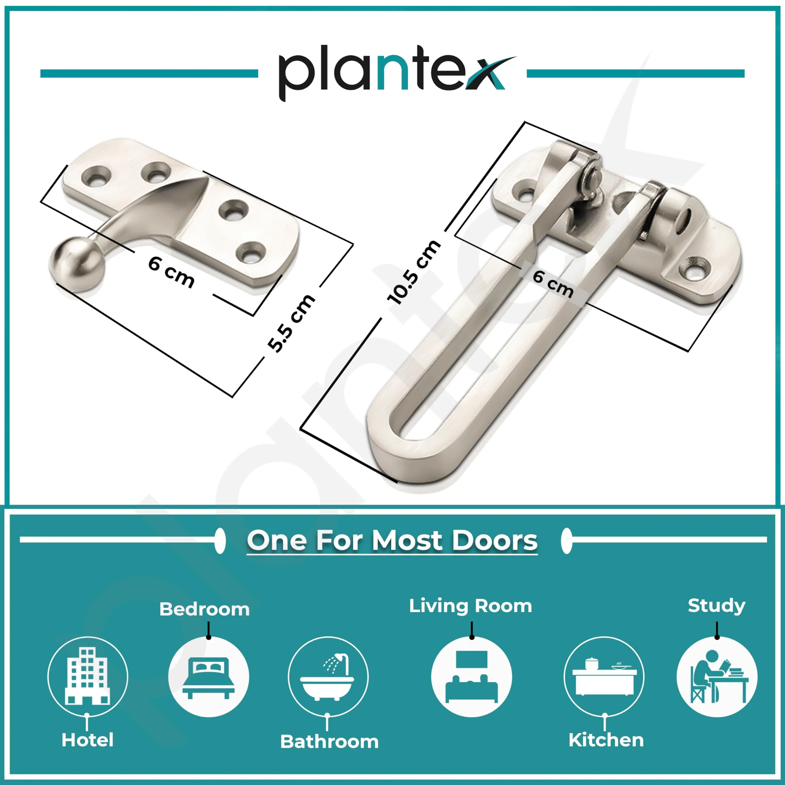 Plantex Heavy Duty Swing Bar Lock/Door Safety Guard with High Security Auxiliary Lock for Home/Office/Hotel (Matt Finish) - Image 3
