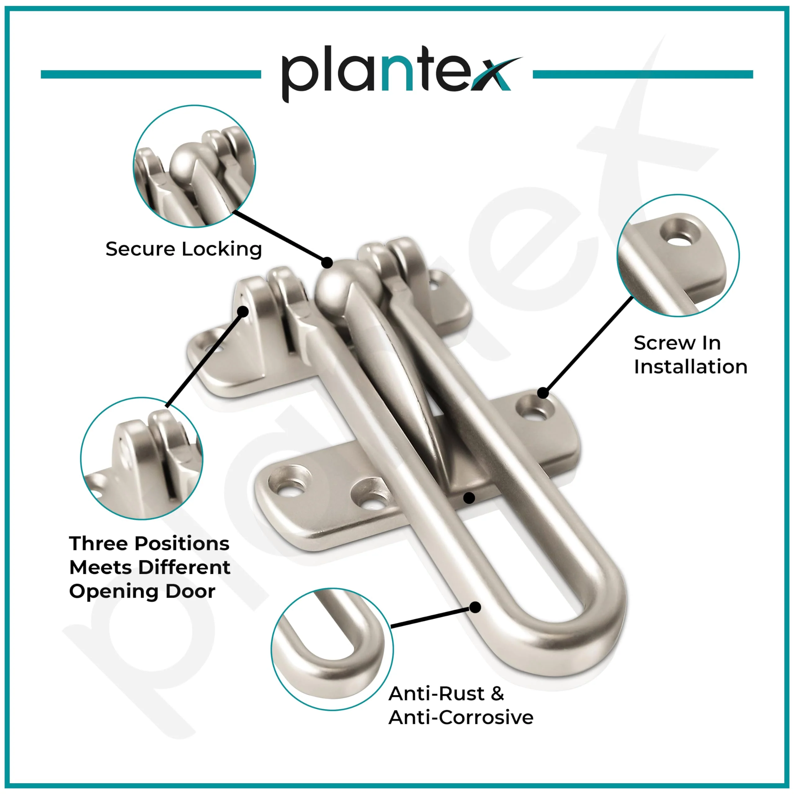 Plantex Heavy Duty Swing Bar Lock/Door Safety Guard with High Security Auxiliary Lock for Home/Office/Hotel (Matt Finish) - Image 4