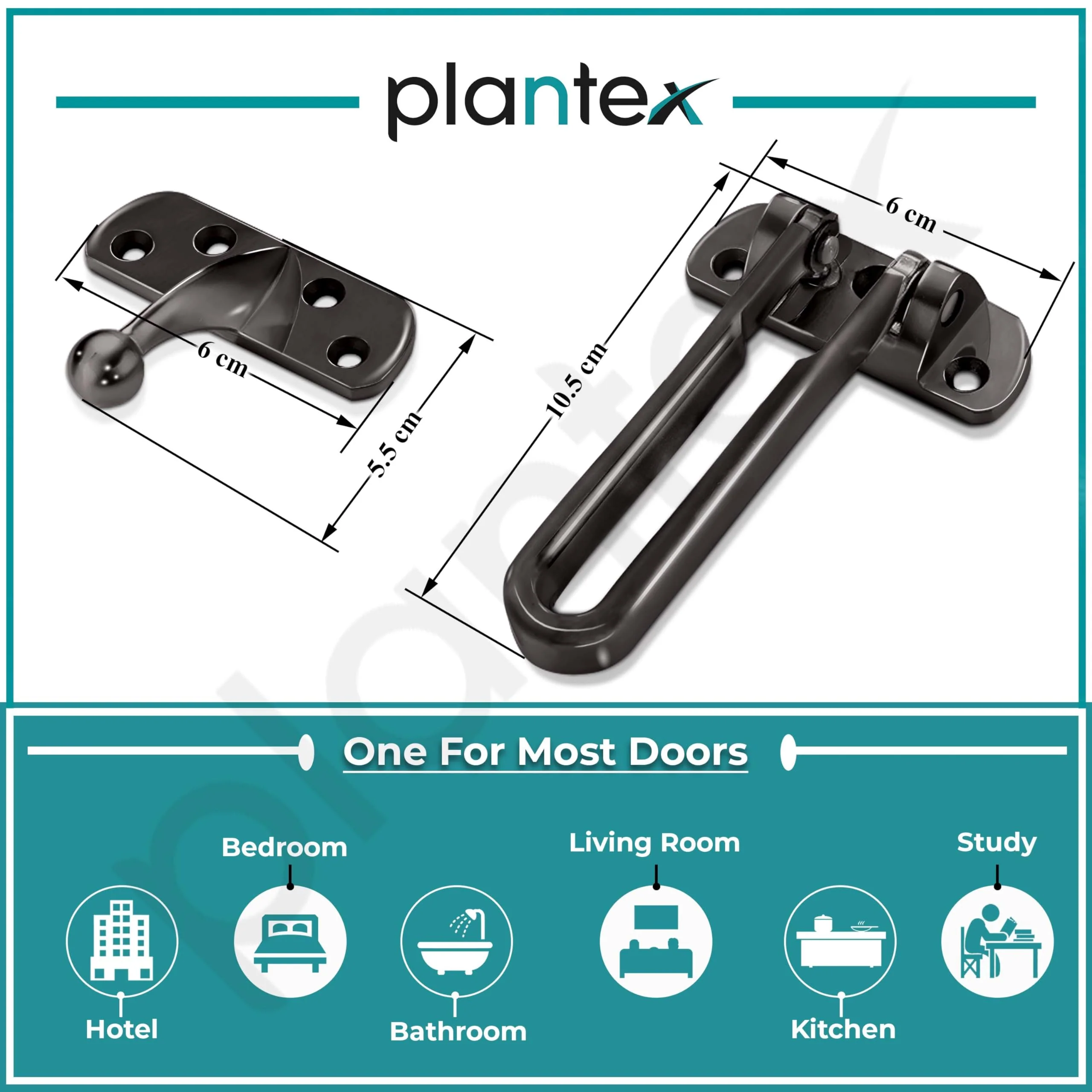 Plantex Heavy Duty Swing Bar Lock/Door Safety Guard with High Security Auxiliary Lock for Home/Office/Hotel - Pack of 1 (SH-42, Nickle-Black Finish) - Image 3