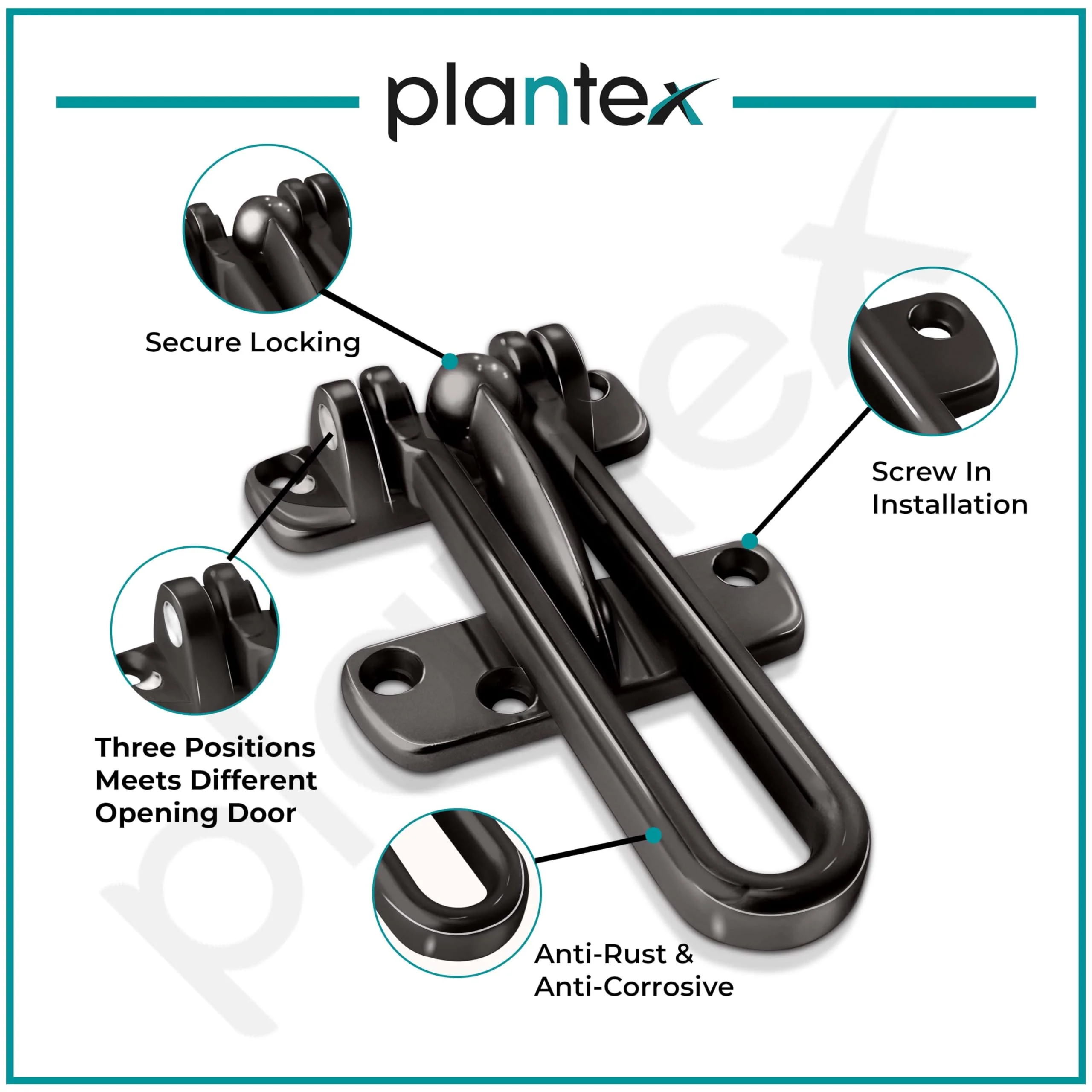Plantex Heavy Duty Swing Bar Lock/Door Safety Guard with High Security Auxiliary Lock for Home/Office/Hotel - Pack of 1 (SH-42, Nickle-Black Finish) - Image 4
