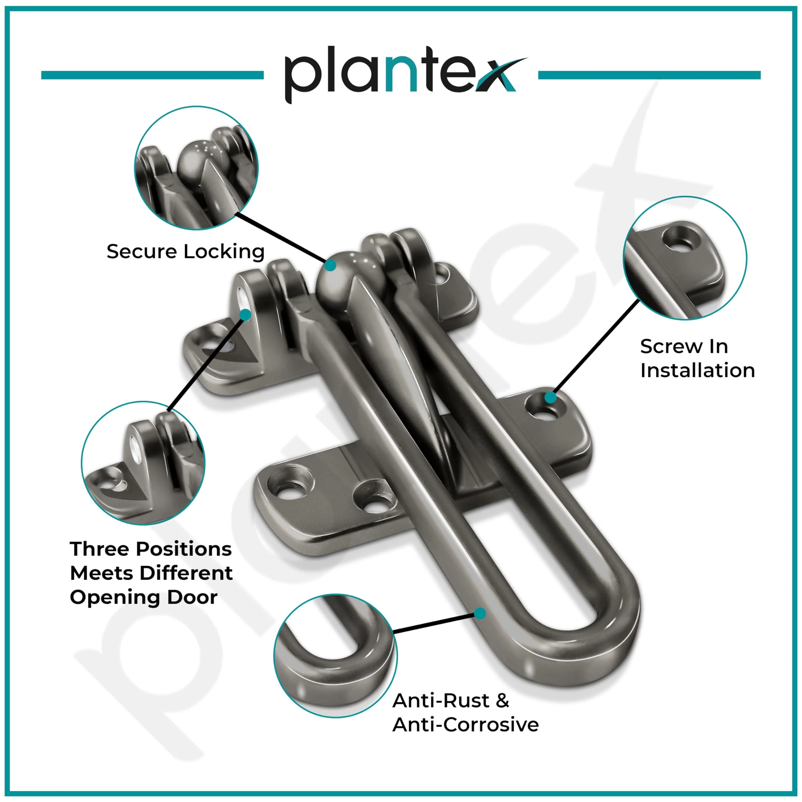Plantex Heavy Duty Swing Bar Lock/Door Safety Guard with High Security Auxiliary Lock for Home/Office/Hotel - Pack of 1 (SH-42, Satin-Black Finish) - Image 4