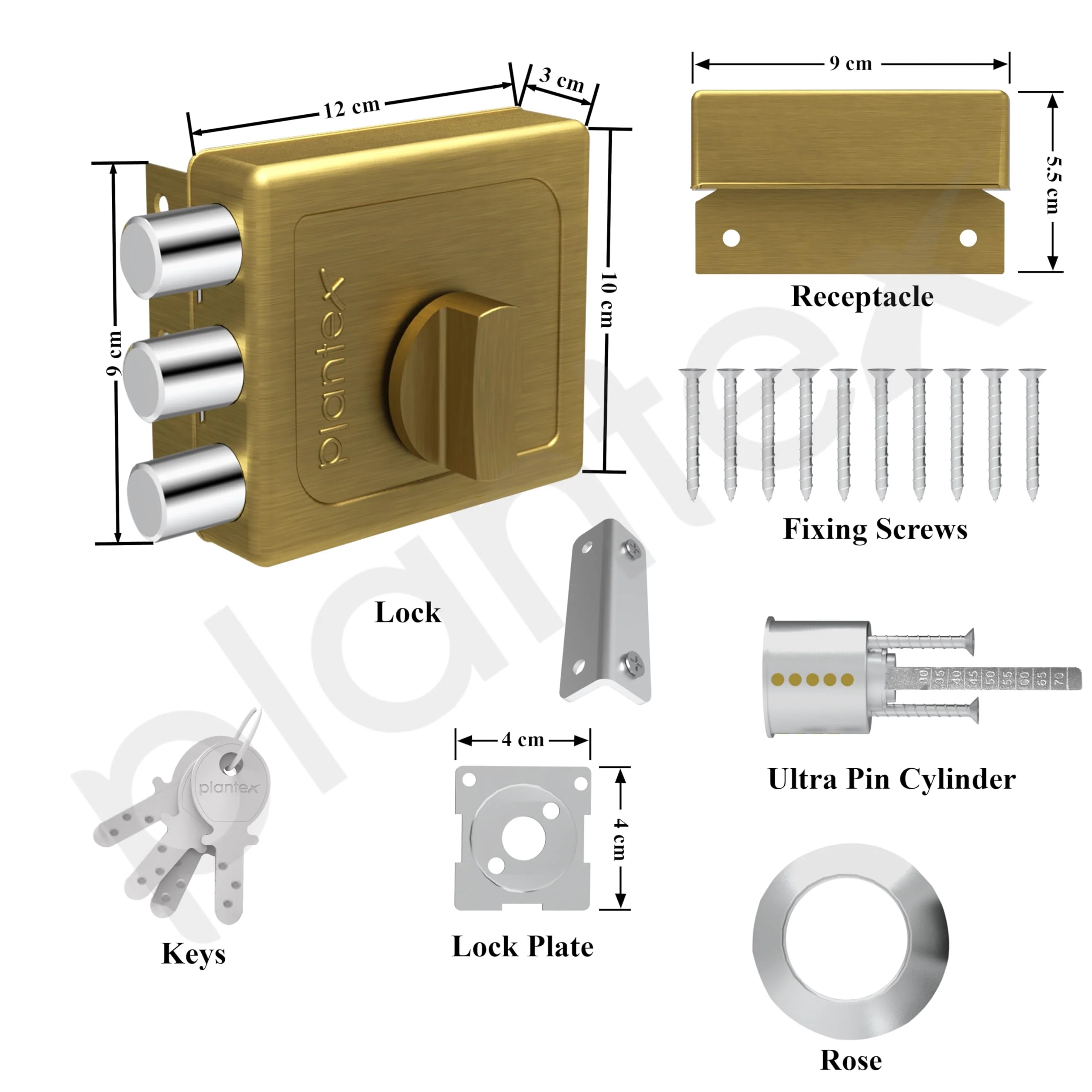 Plantex Heavy Duty Tri Bolt Keypad Lock with Key & Knob for Main Door/Suitable on Single Door for Home,Office,Hotel (Brass Antique) - Image 5