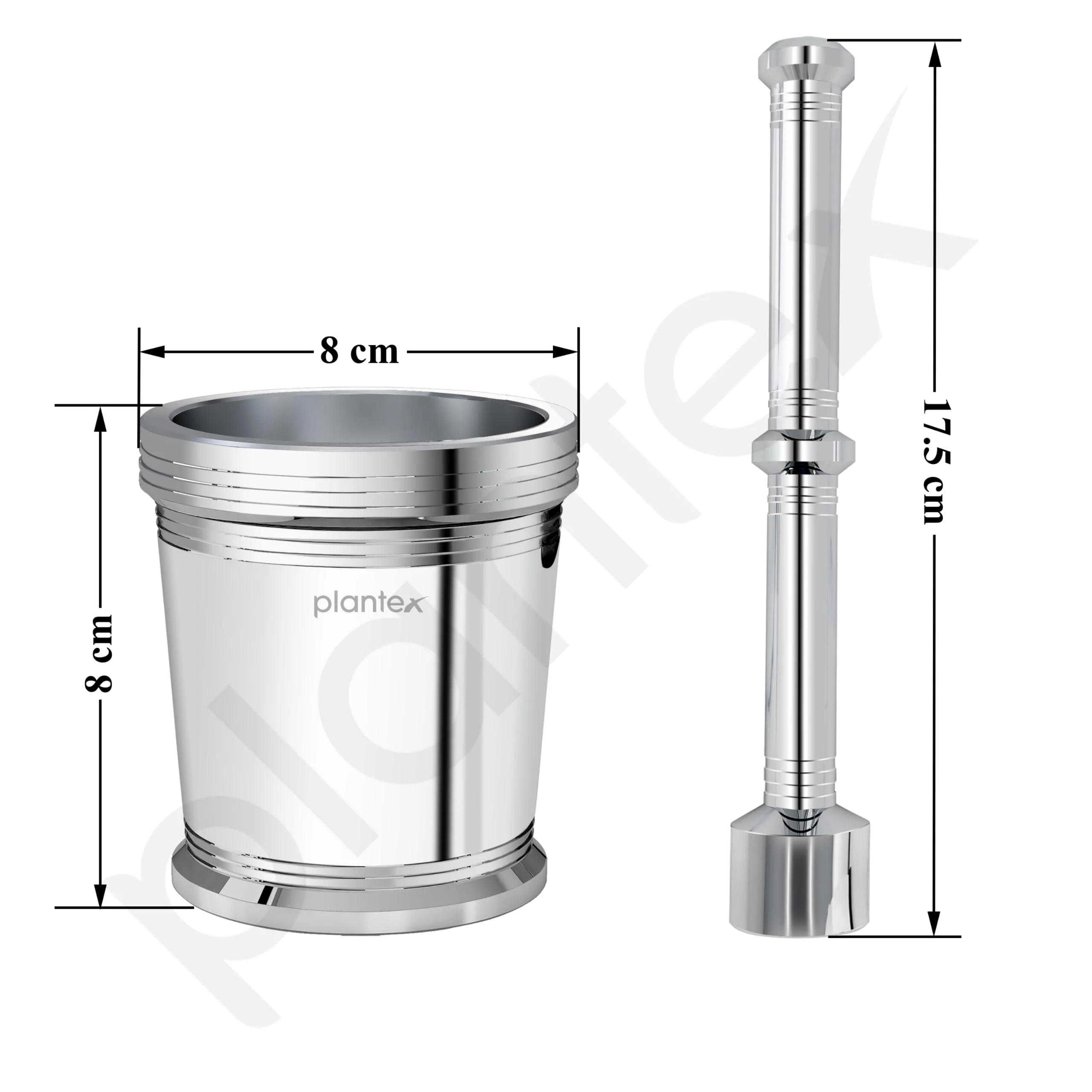 Plantex Heavy Stainless Steel Khalbatta/Mortar & Pestle Set/Okli Musal/Khal/Okli/Imam Dasta for Kitchen - Size 3(Dia: 8, H: 8 cm) - Image 2