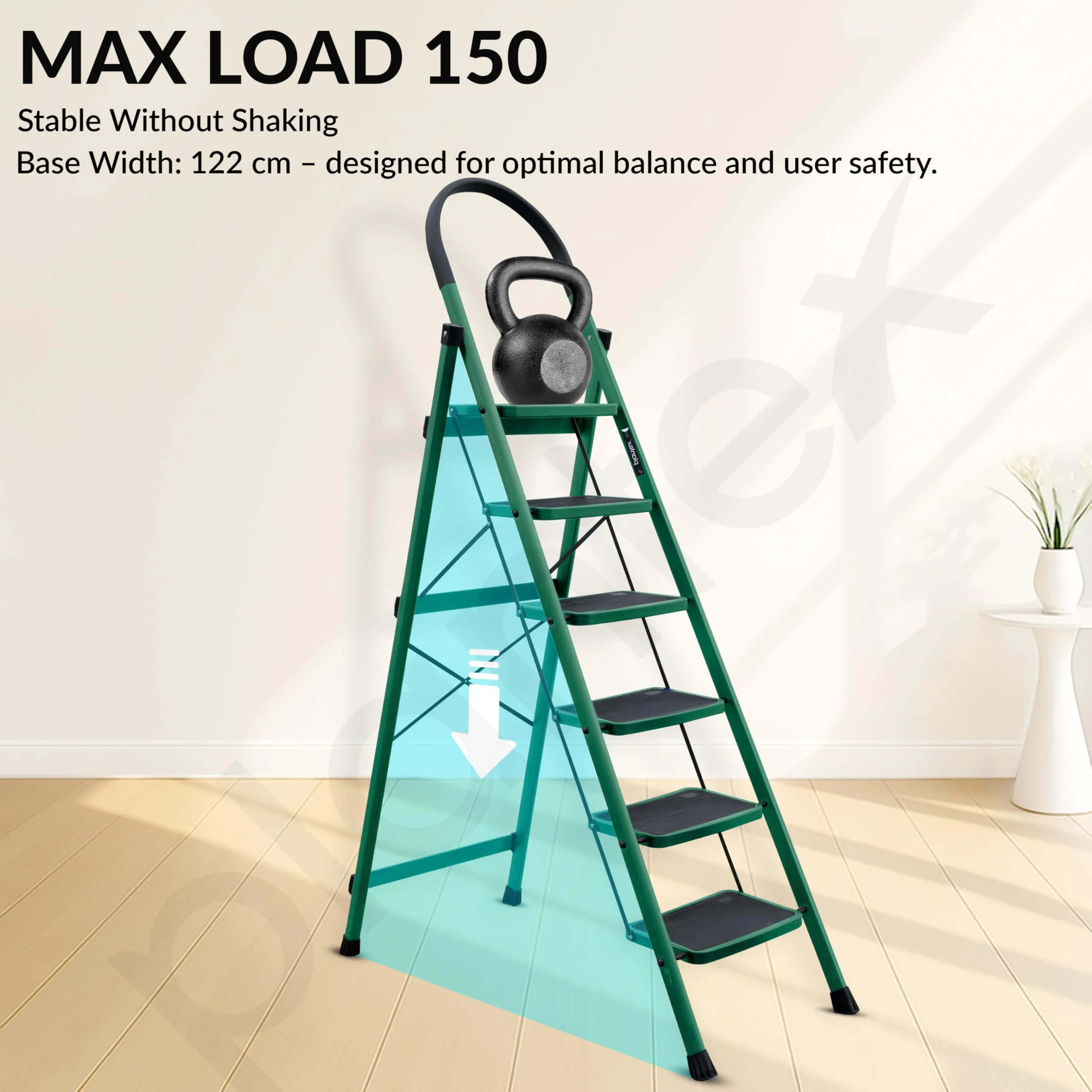 Plantex Hercules Pro 6-Step Foldable Ladder for Home with 200 kg Load Capacity/Heavy-Duty GI Steel Ladder/Anti-Slip Wide Step/Strong, Stable & Multi-Purpose (Green) - Image 4