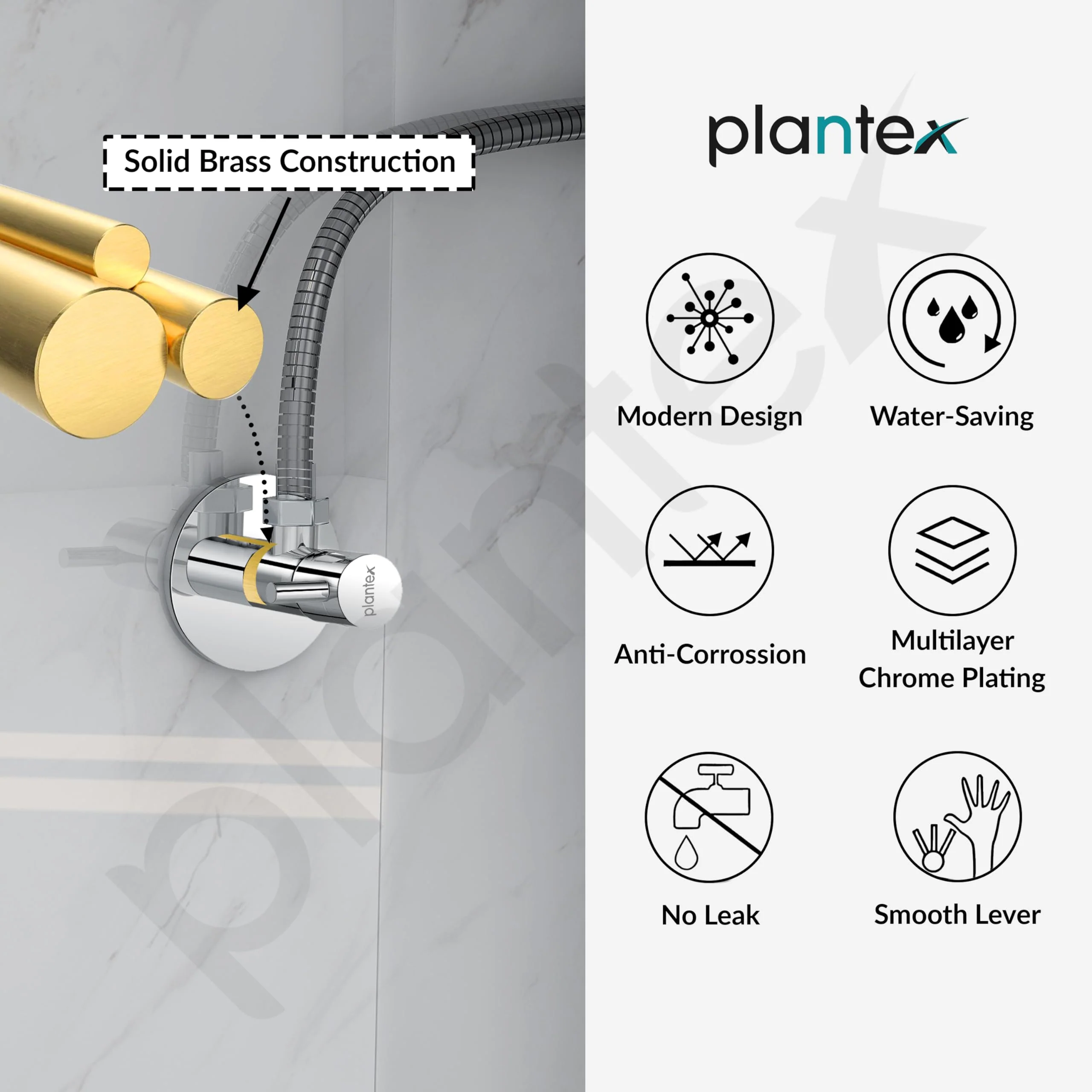 Plantex ICO-905 Pure Brass Angle Valve for Bathroom with Teflon Tape and Brass Wall Flange/Angle cock for Wash basin and Health Faucet - [Pack of 4 -Chrome] - Image 5