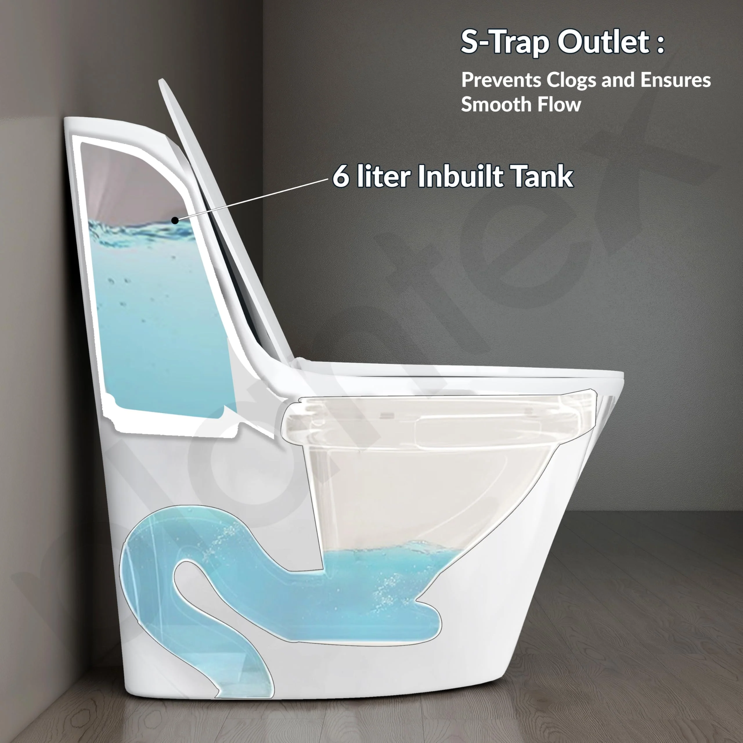 Plantex Imported Ceramic Commode for Toilet/Siphonic Vacuum Jet Flush Western Commode/One Piece Western Toilet with Soft Closing Toilet Seat - S Trap (White) - Image 6