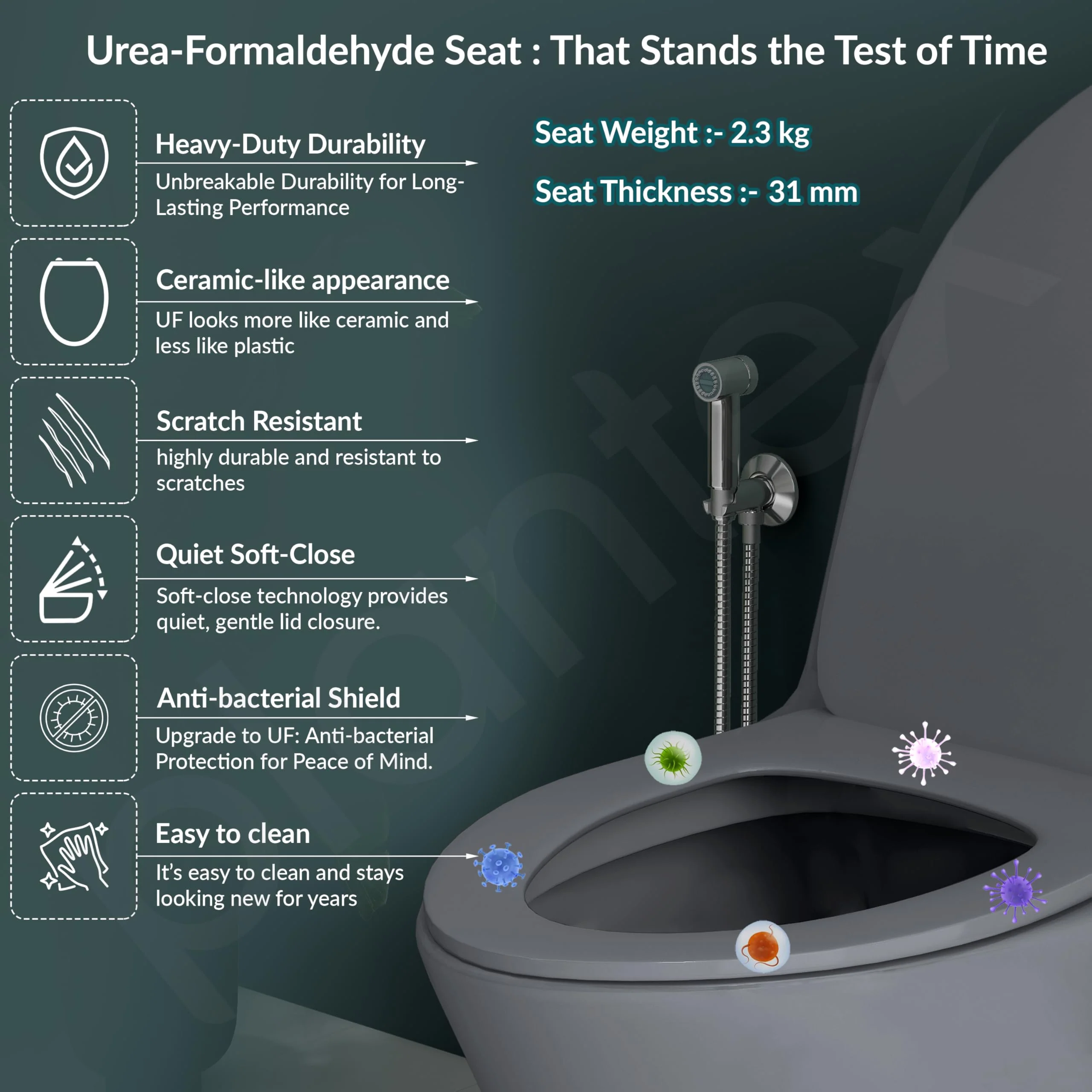 Plantex Imported Ceramic Commode/Rim Siphonic Vacuum Jet Flush Western Commode/One Piece Western Toilet with Soft Closing Toilet Seat - S Trap (Matt Grey) - Image 4