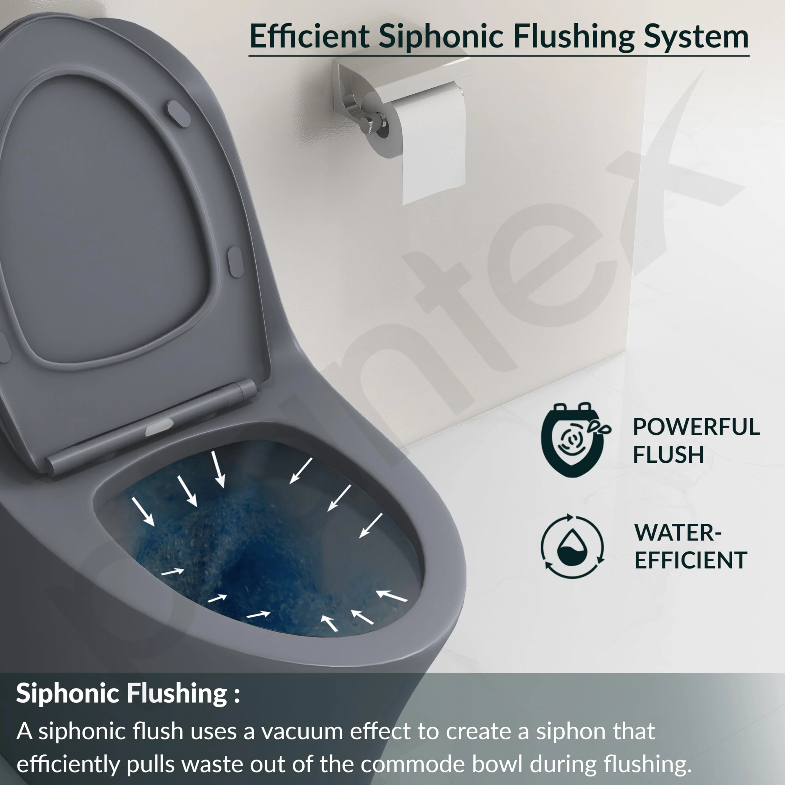 Plantex Imported Ceramic Commode/Rim Siphonic Vacuum Jet Flush Western Commode/One Piece Western Toilet with Soft Closing Toilet Seat - S Trap (Matt Grey) - Image 6