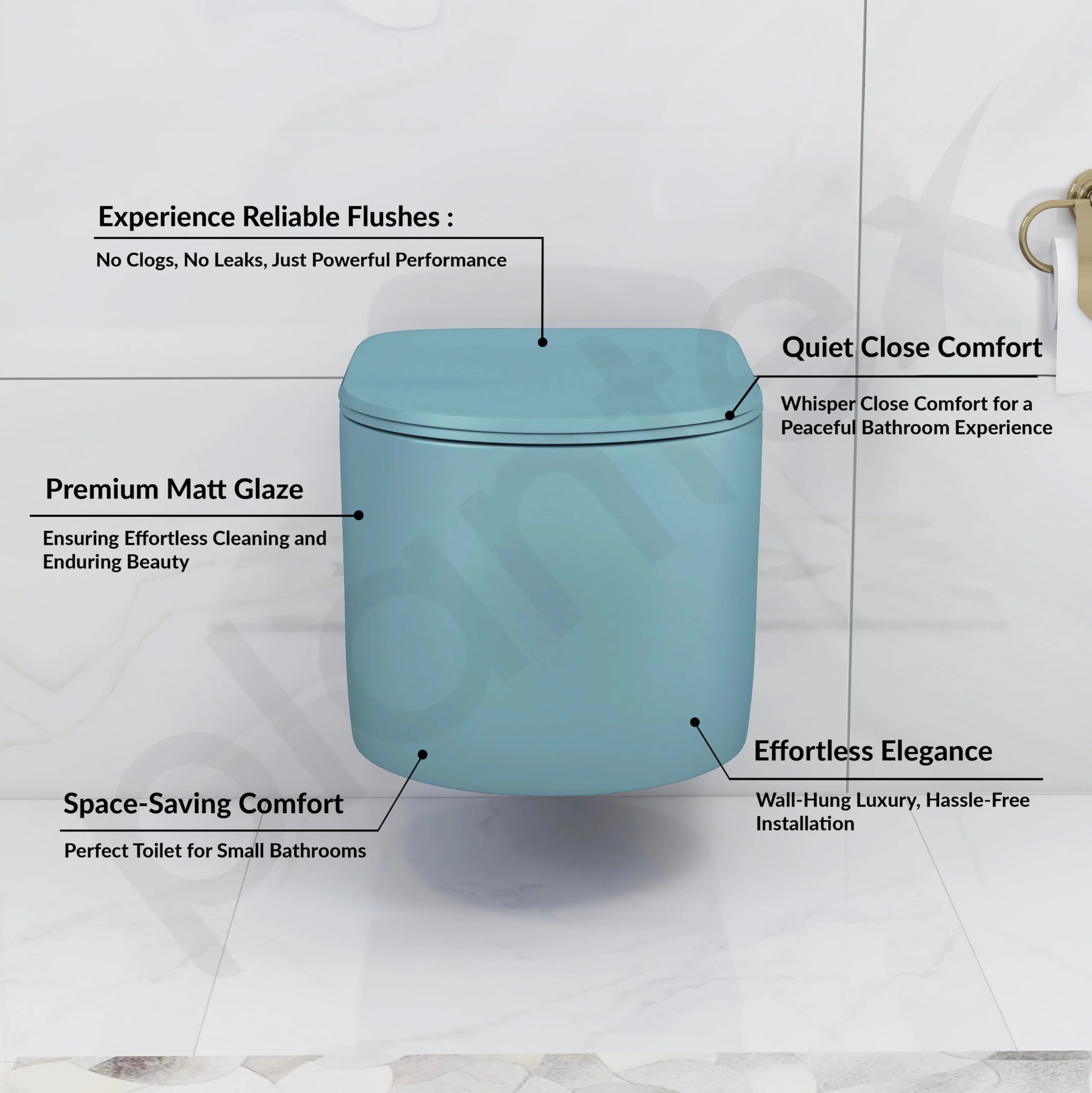 Plantex Imported Ceramic Wall Hung Commode/Rimless Washdown Flush Western Toilet/Round Commode with Soft Closing Toilet Seat - P Trap (Harmony Blue) - Image 2
